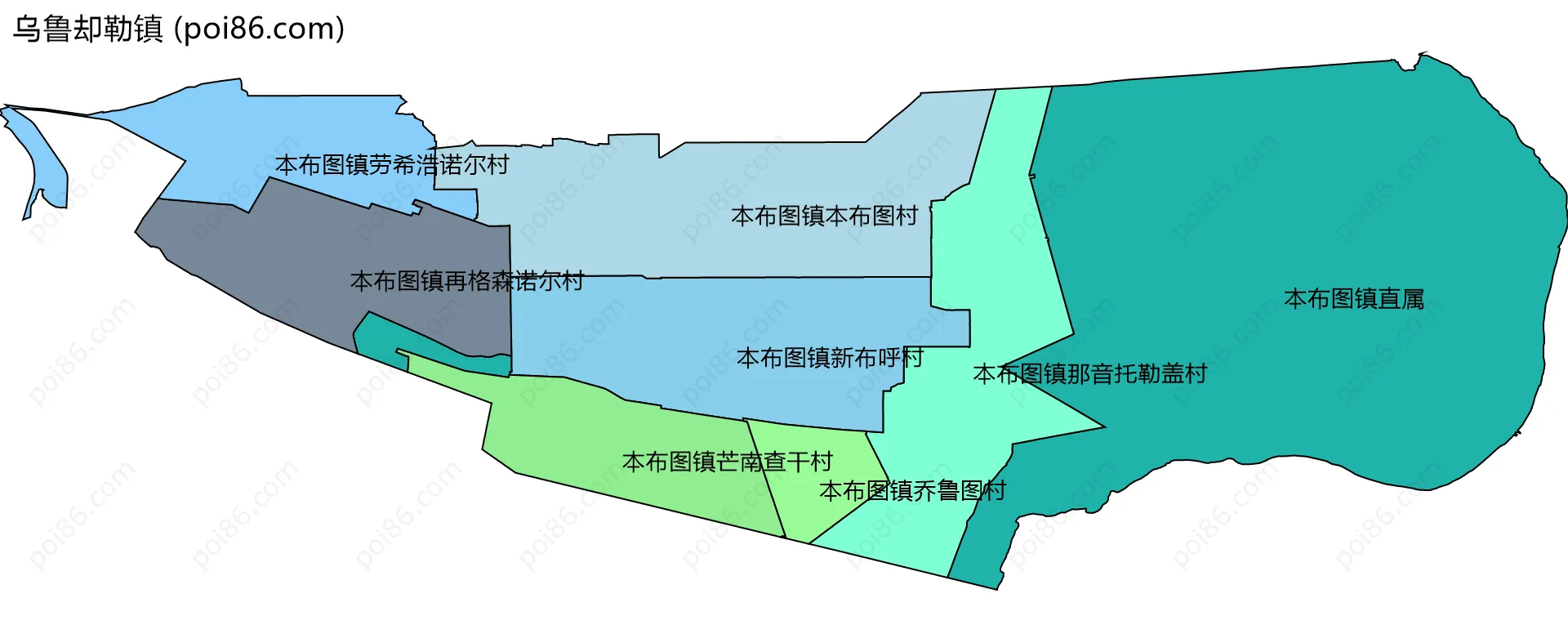 乌鲁却勒镇边界地图(五级行政区划)