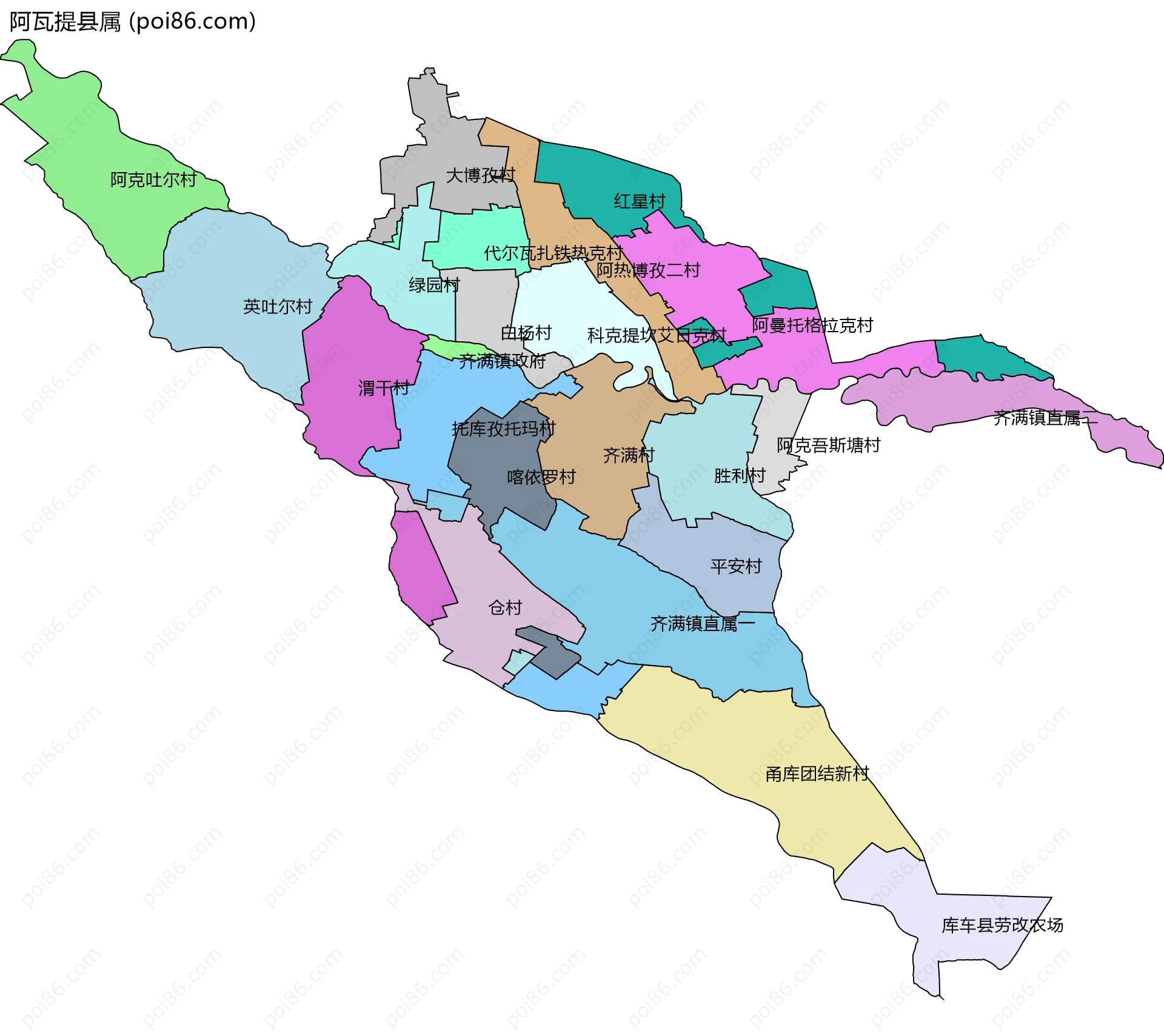 阿瓦提县属边界地图(五级行政区划)