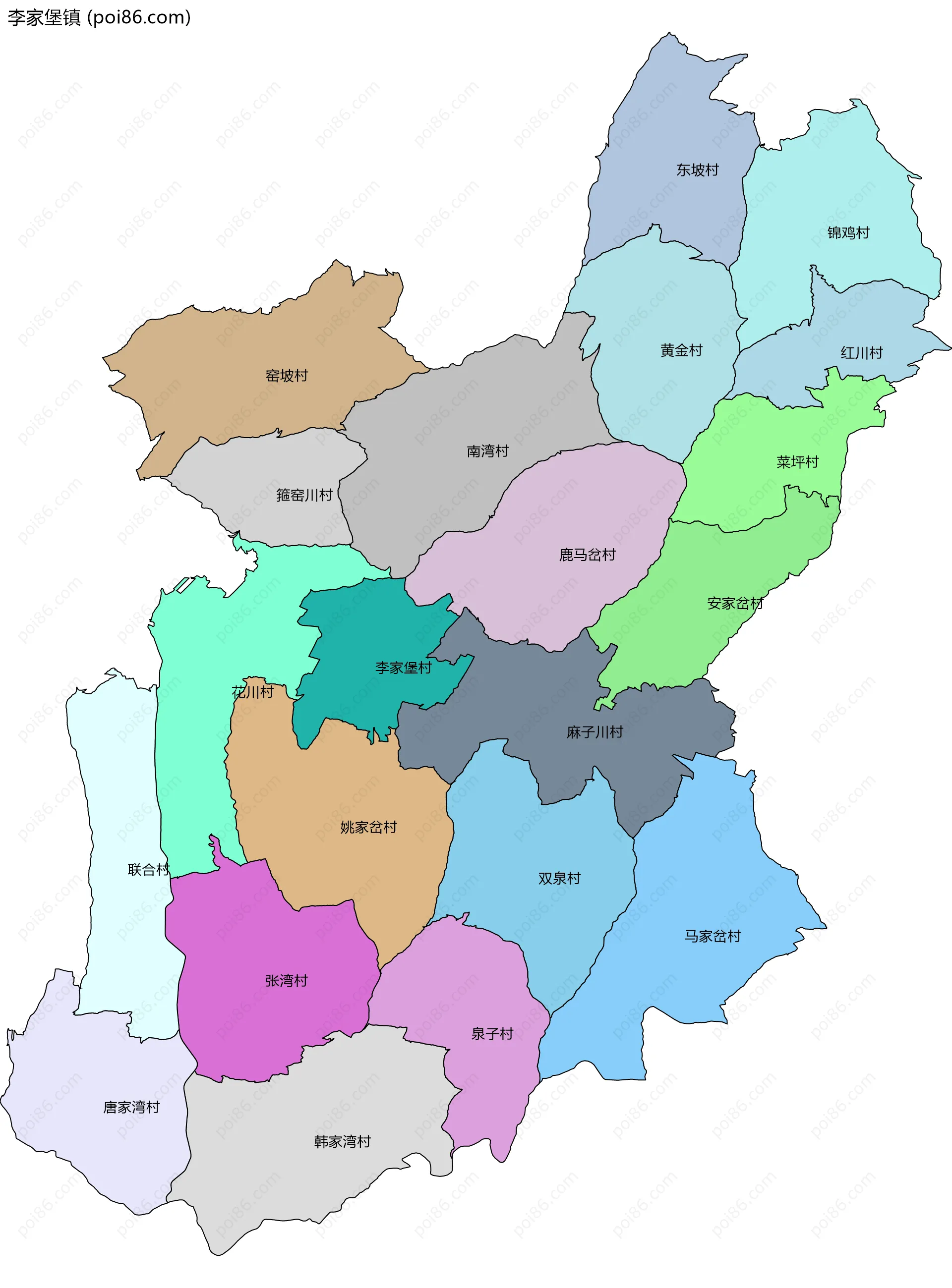 李家堡镇边界地图(五级行政区划)