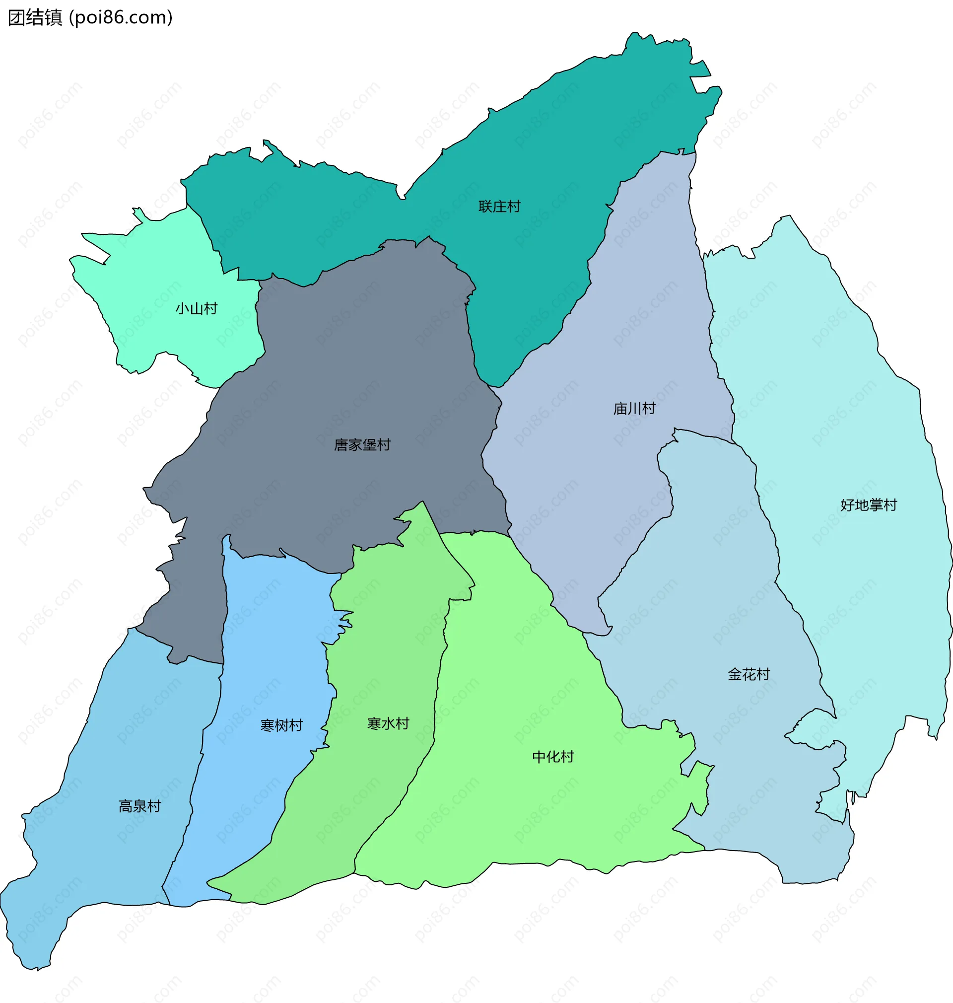 团结镇边界地图(五级行政区划)