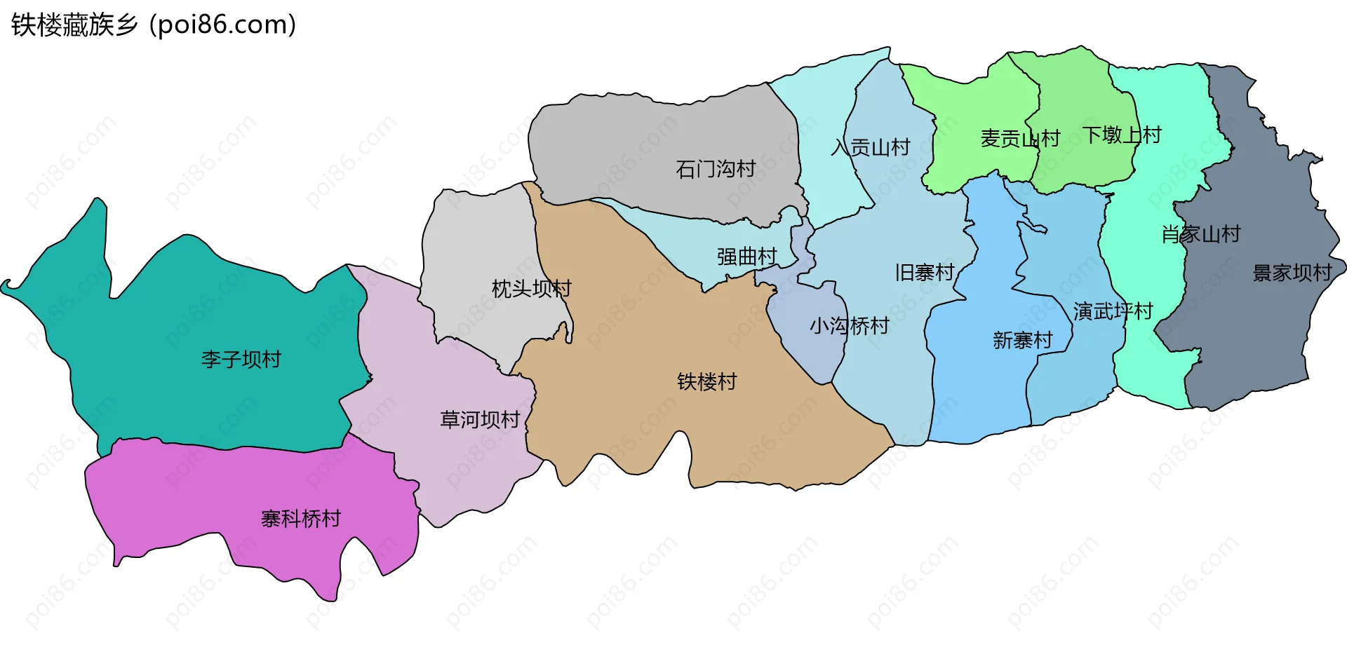 铁楼藏族乡边界地图(五级行政区划)