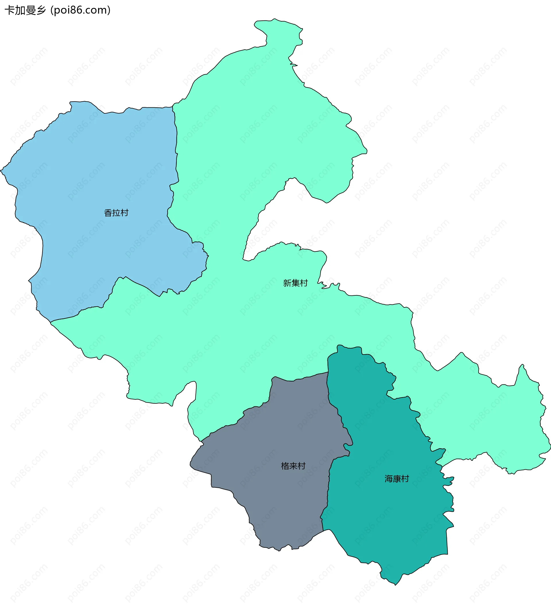 卡加曼乡边界地图(五级行政区划)