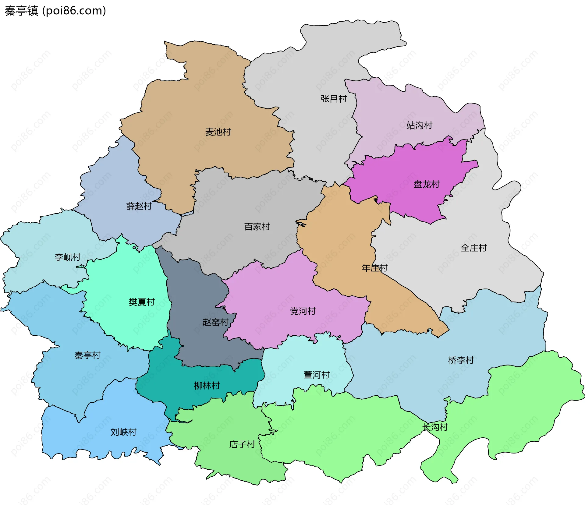 秦亭镇边界地图(五级行政区划)