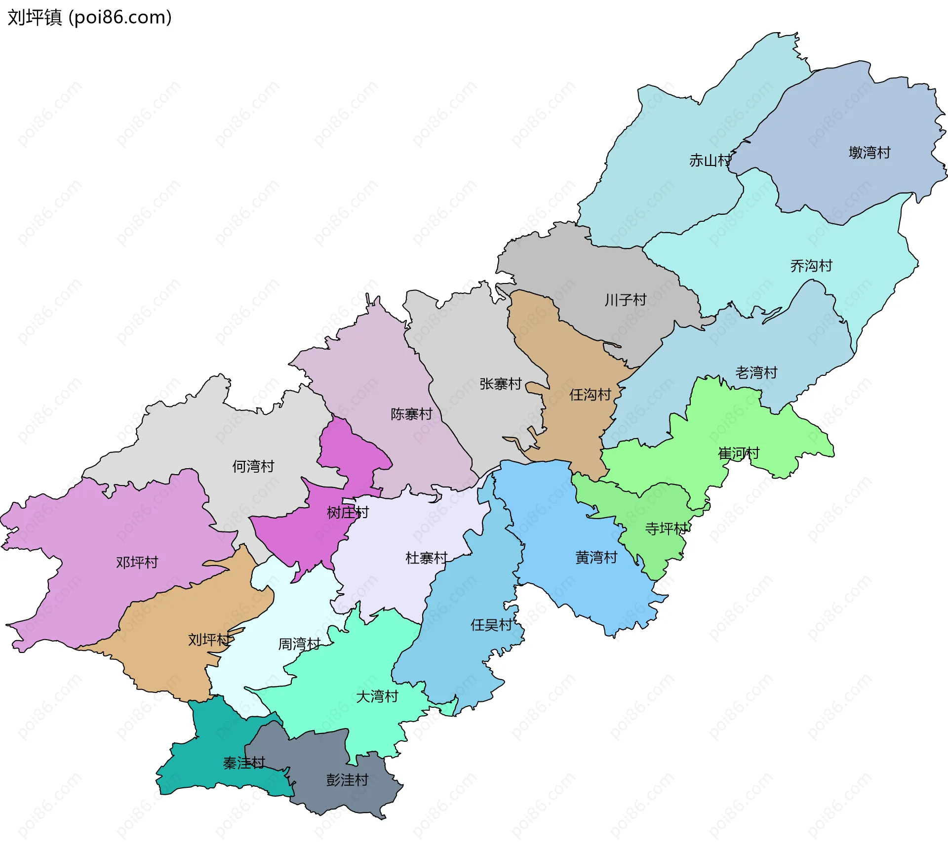 刘坪镇边界地图(五级行政区划)