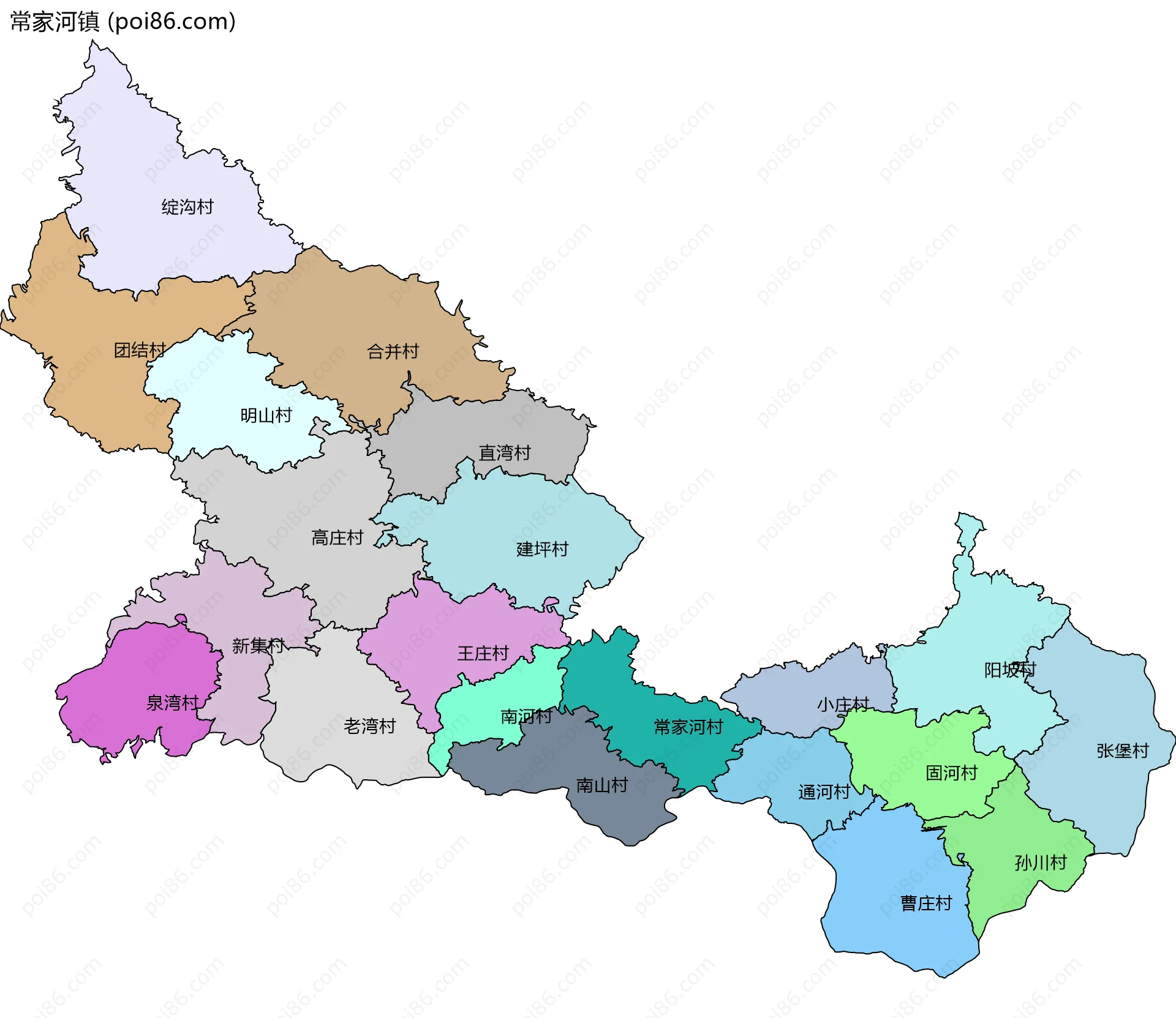 常家河镇边界地图(五级行政区划)