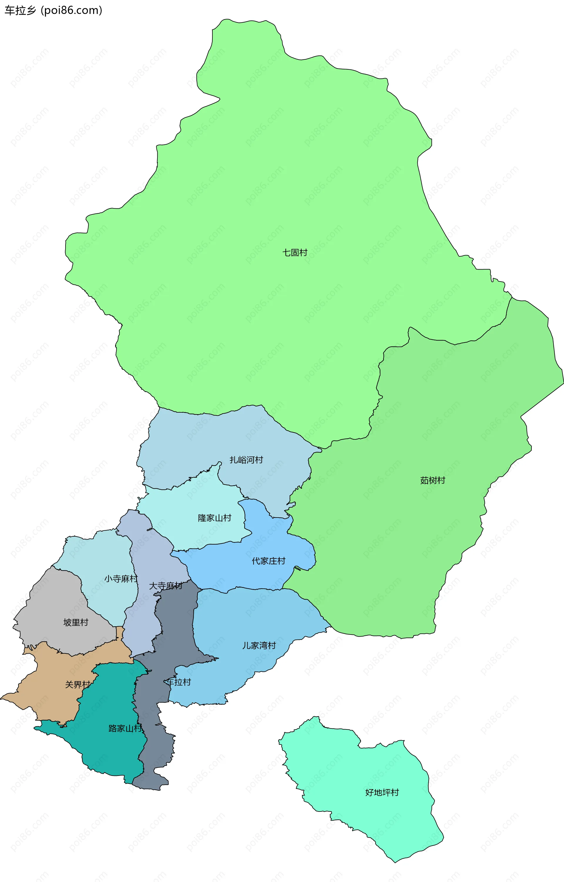 车拉乡边界地图(五级行政区划)