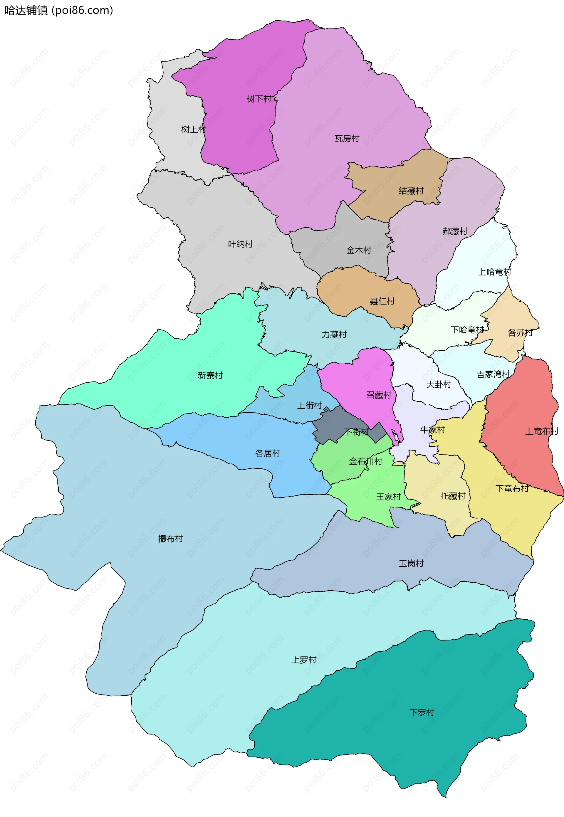 哈达铺镇边界地图(五级行政区划)