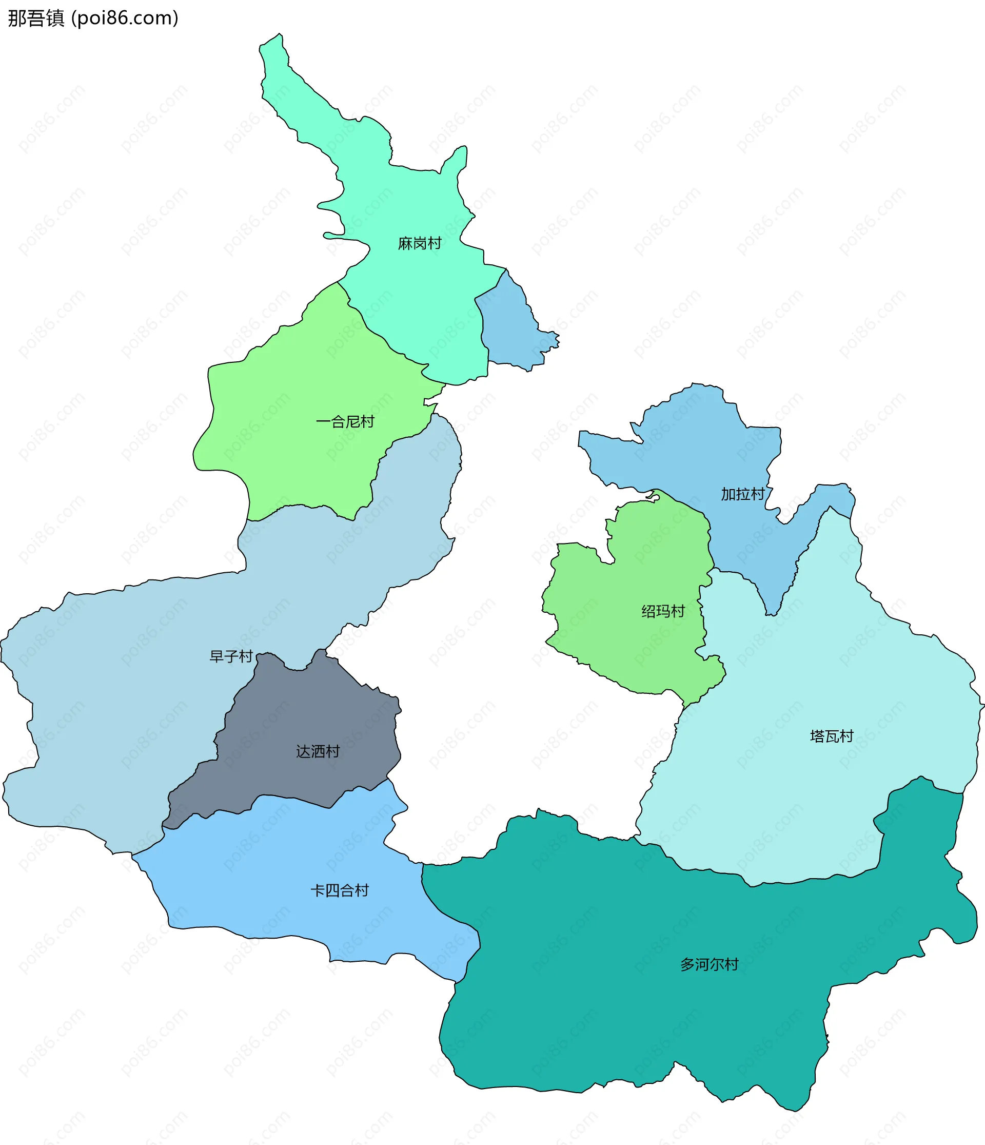 那吾镇边界地图(五级行政区划)