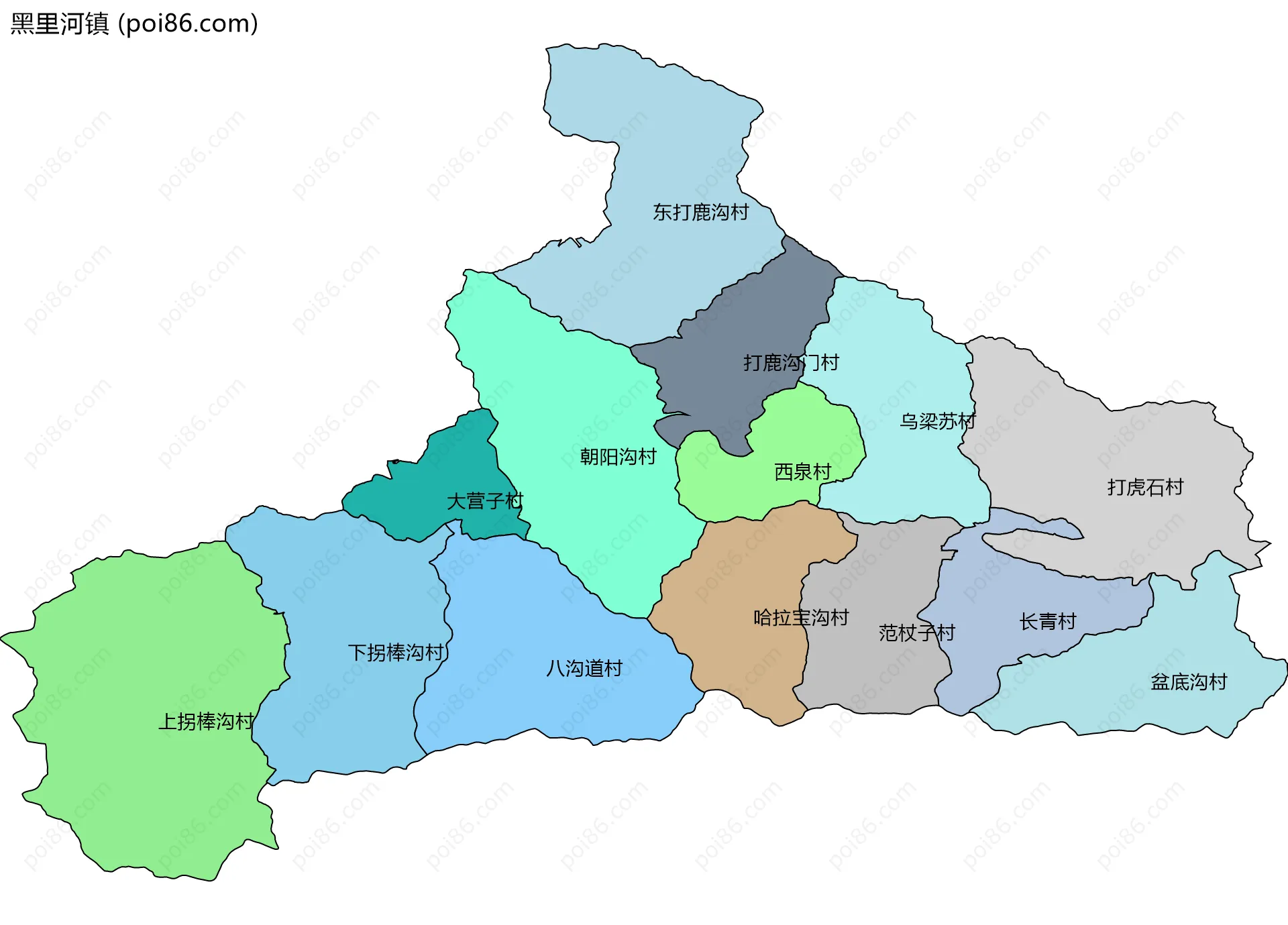 黑里河镇边界地图(五级行政区划)
