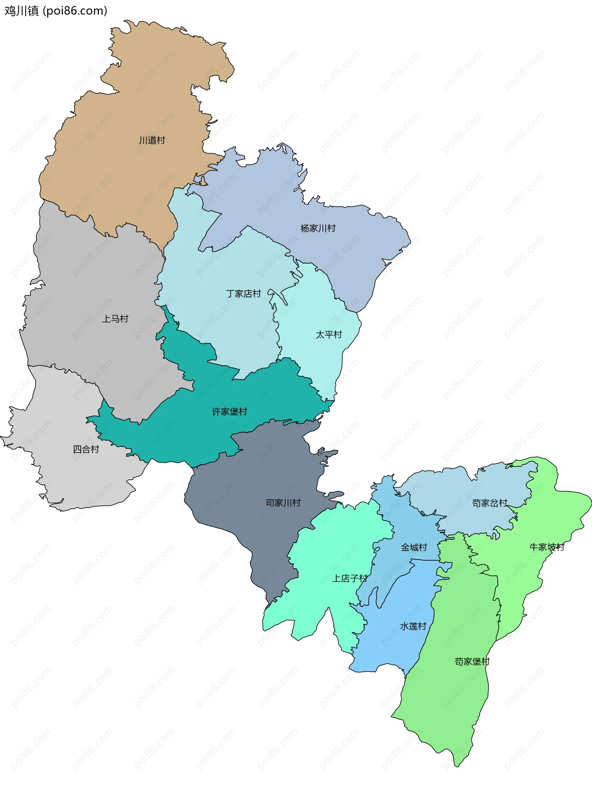 鸡川镇边界地图(五级行政区划)
