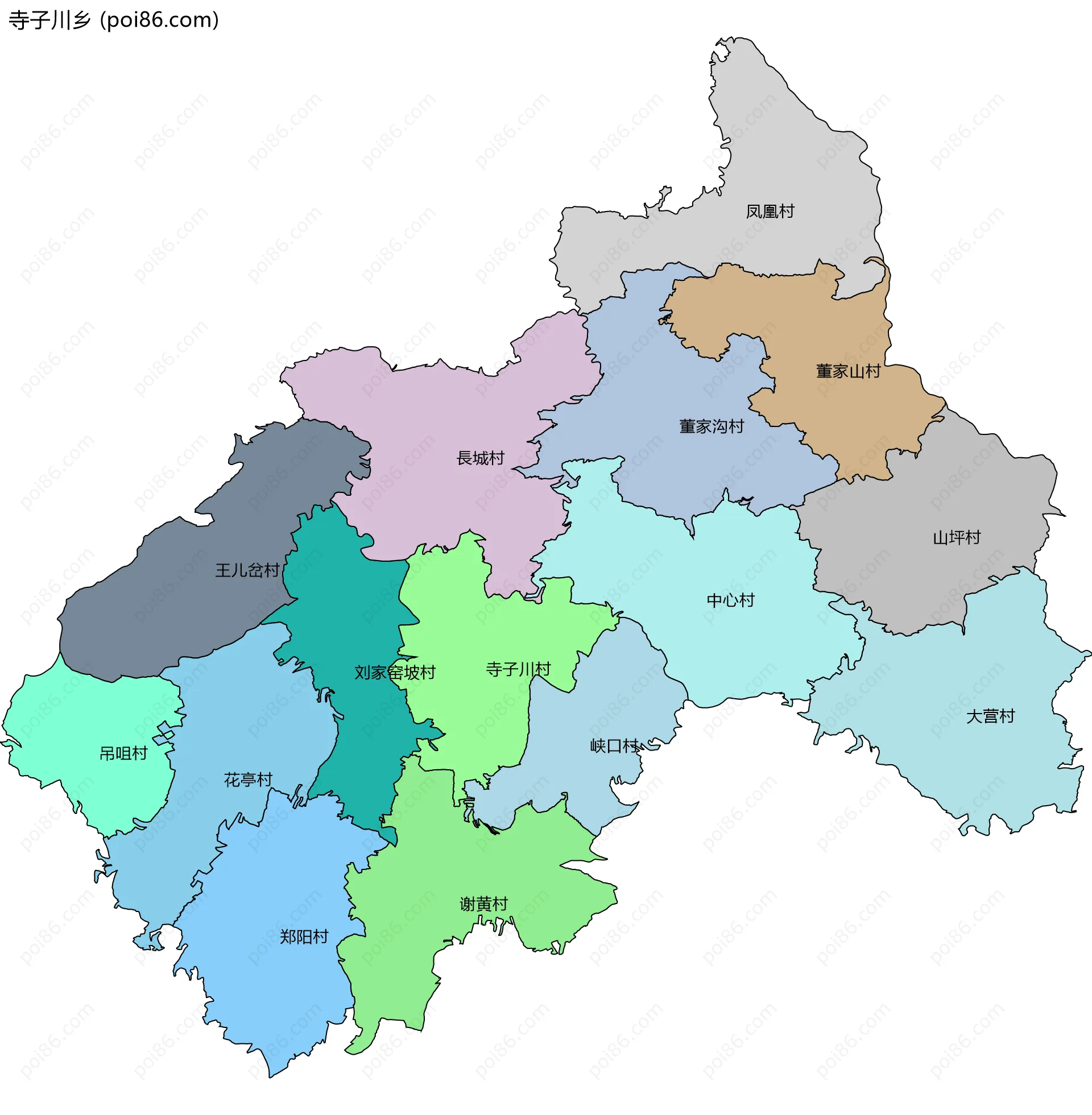 寺子川乡边界地图(五级行政区划)