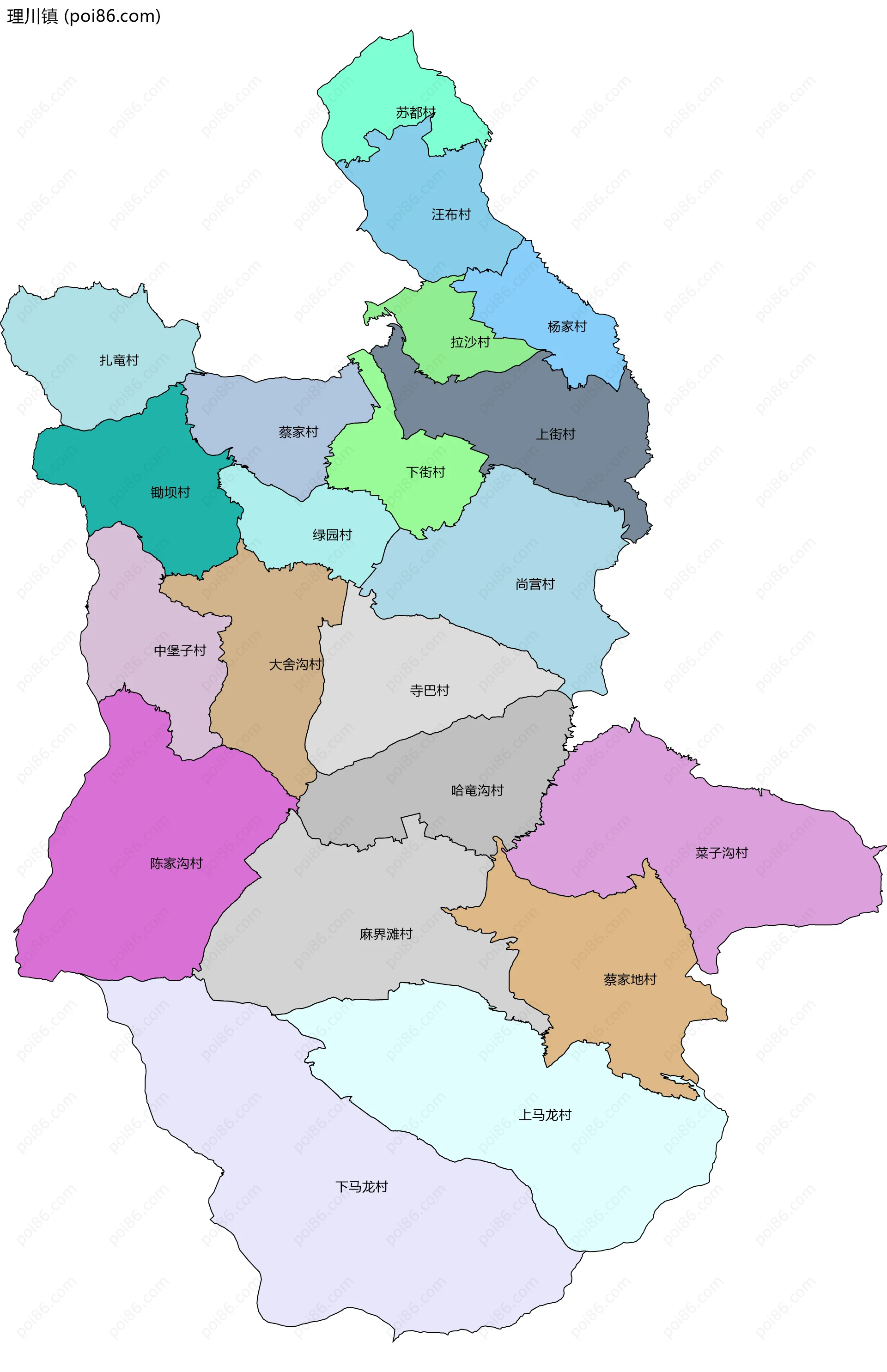 理川镇边界地图(五级行政区划)