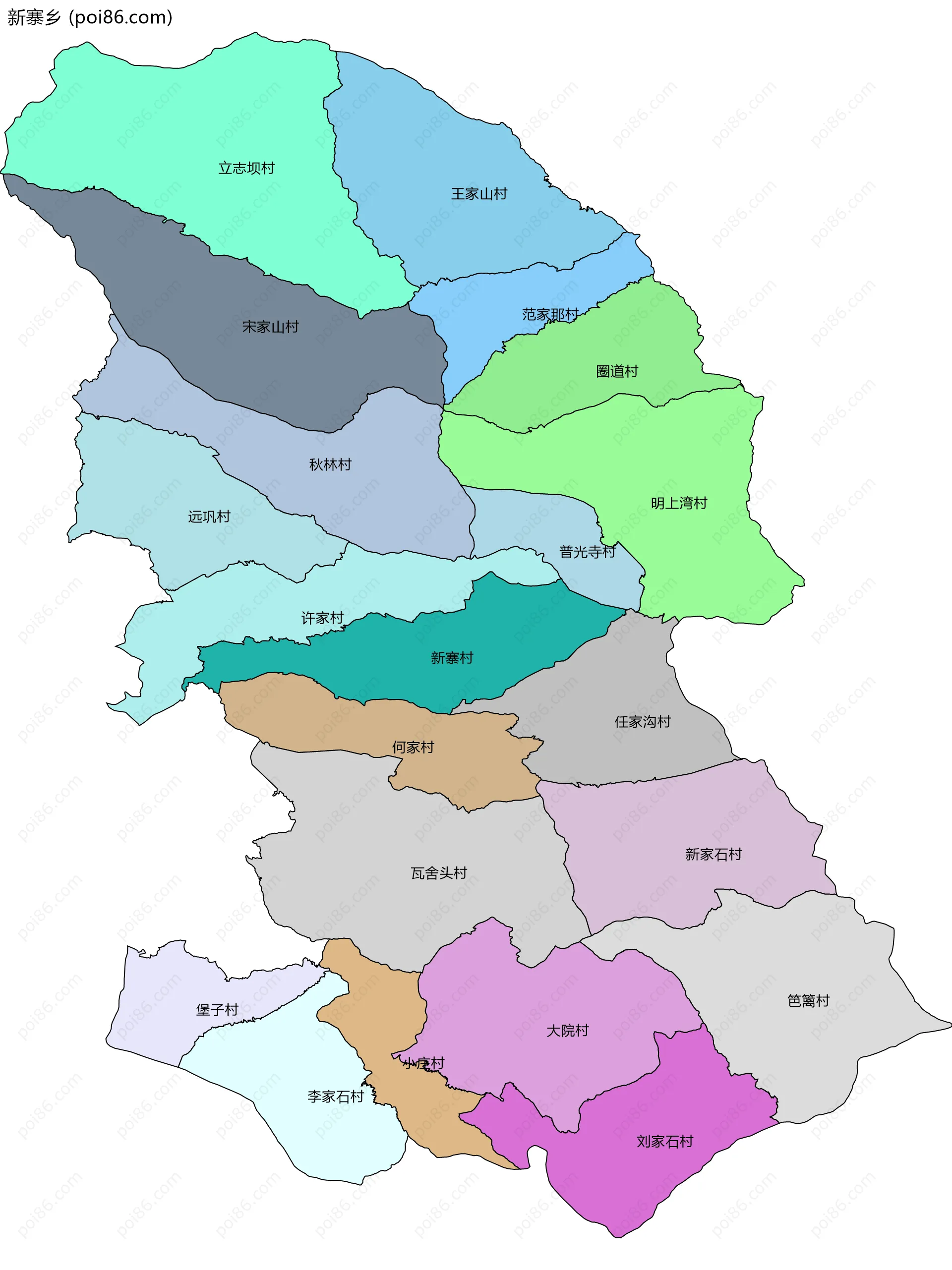 新寨乡边界地图(五级行政区划)