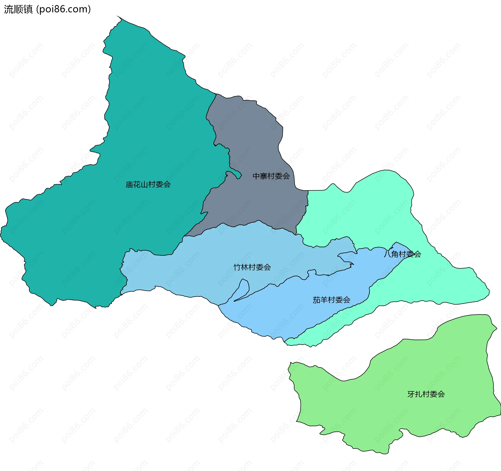 流顺镇边界地图(五级行政区划)