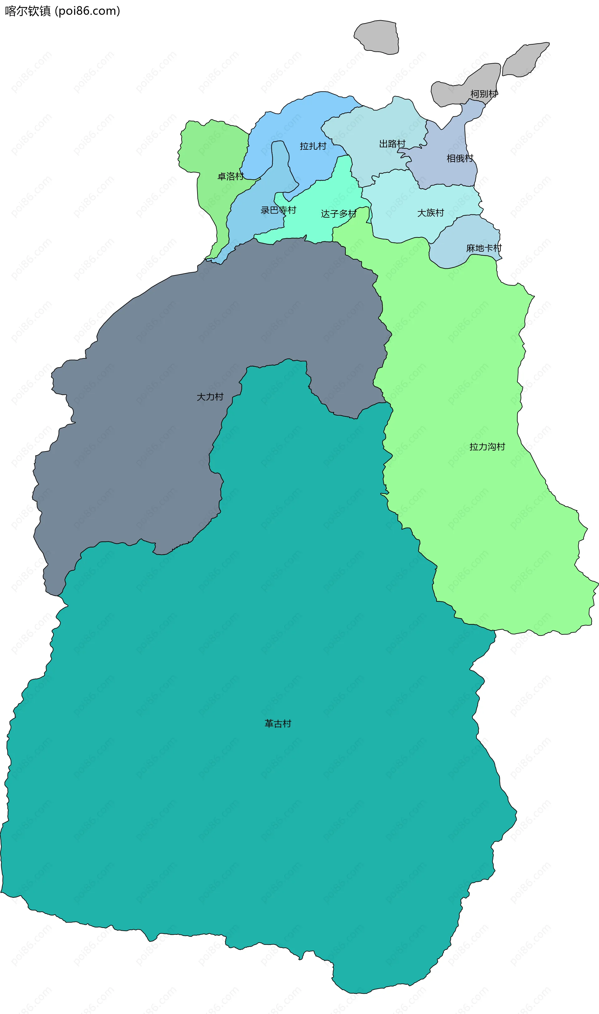 喀尔钦镇边界地图(五级行政区划)