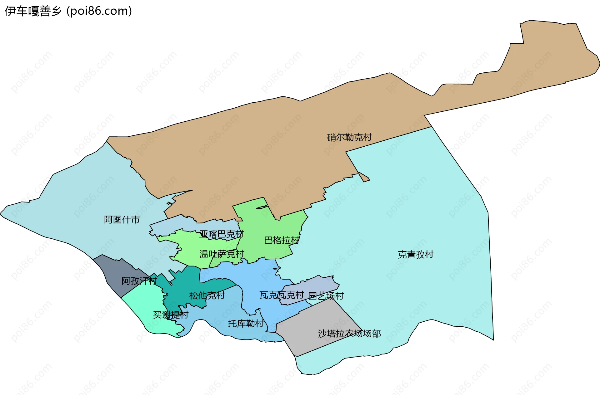 伊车嘎善乡边界地图(五级行政区划)