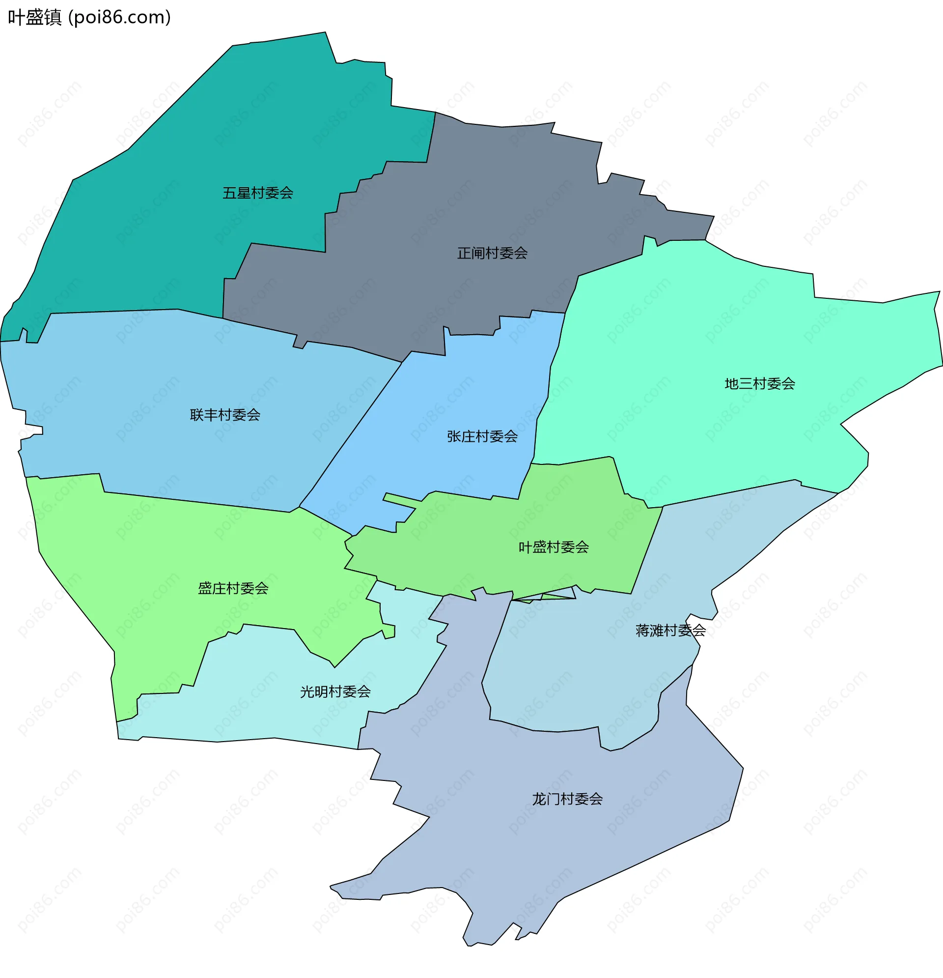 叶盛镇边界地图(五级行政区划)