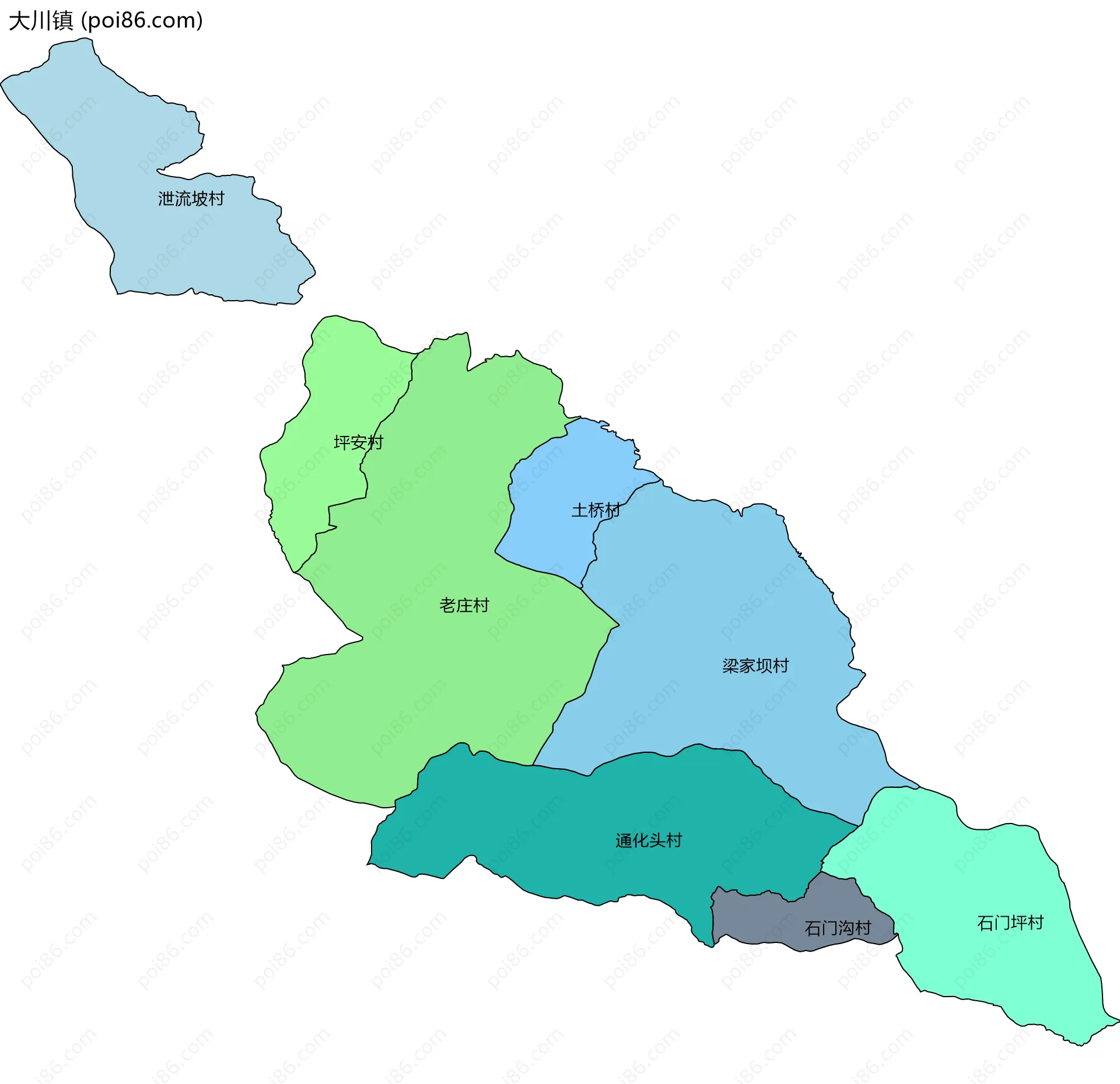 大川镇边界地图(五级行政区划)