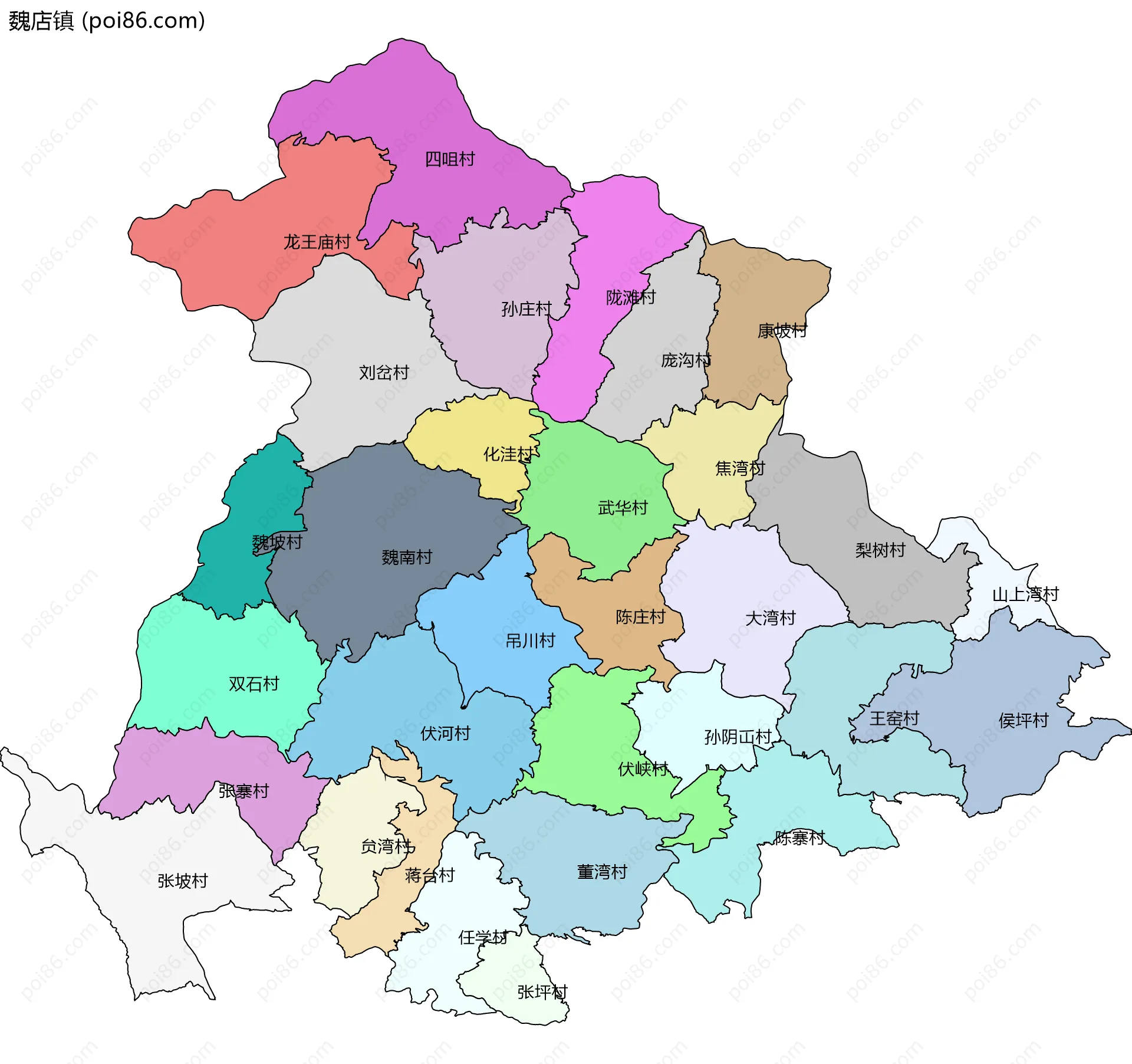 魏店镇边界地图(五级行政区划)