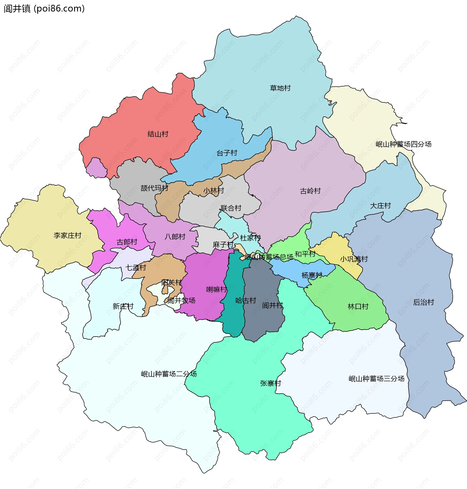 闾井镇边界地图(五级行政区划)