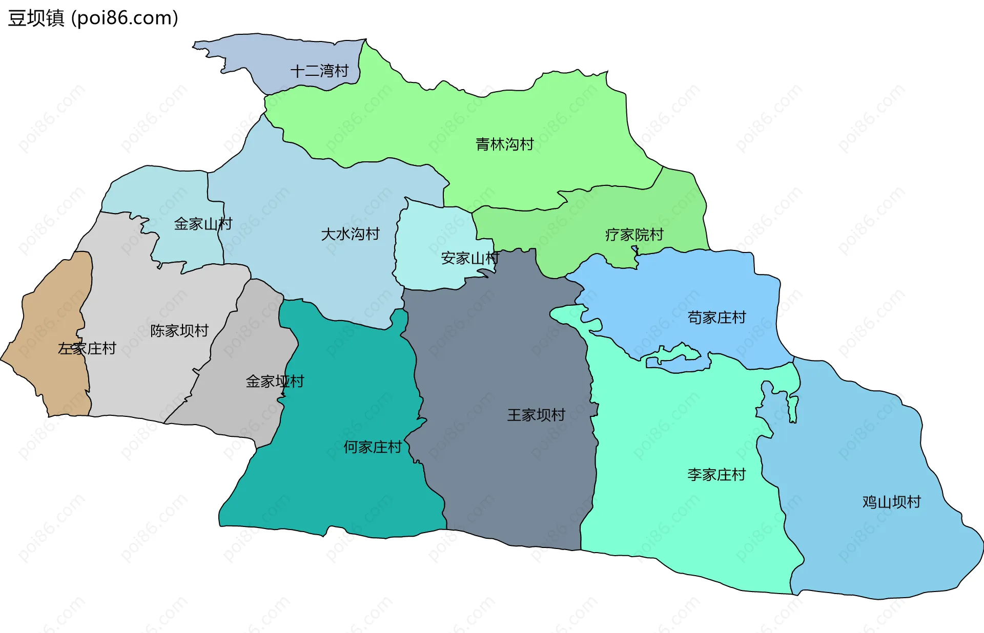豆坝镇边界地图(五级行政区划)