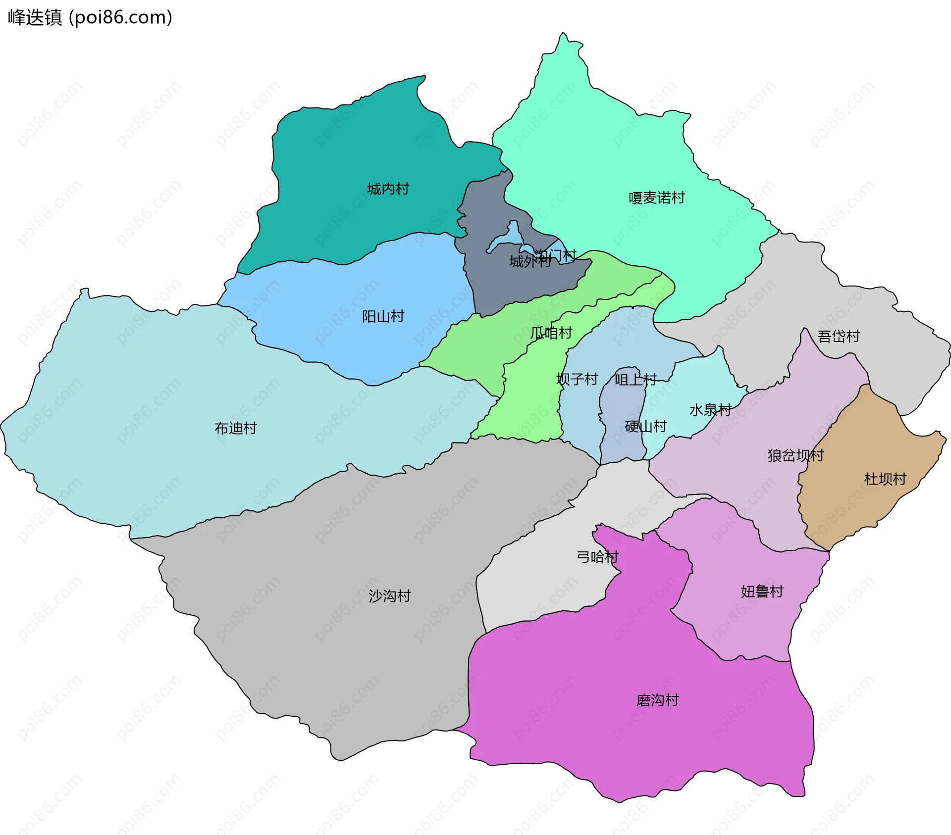 峰迭镇边界地图(五级行政区划)