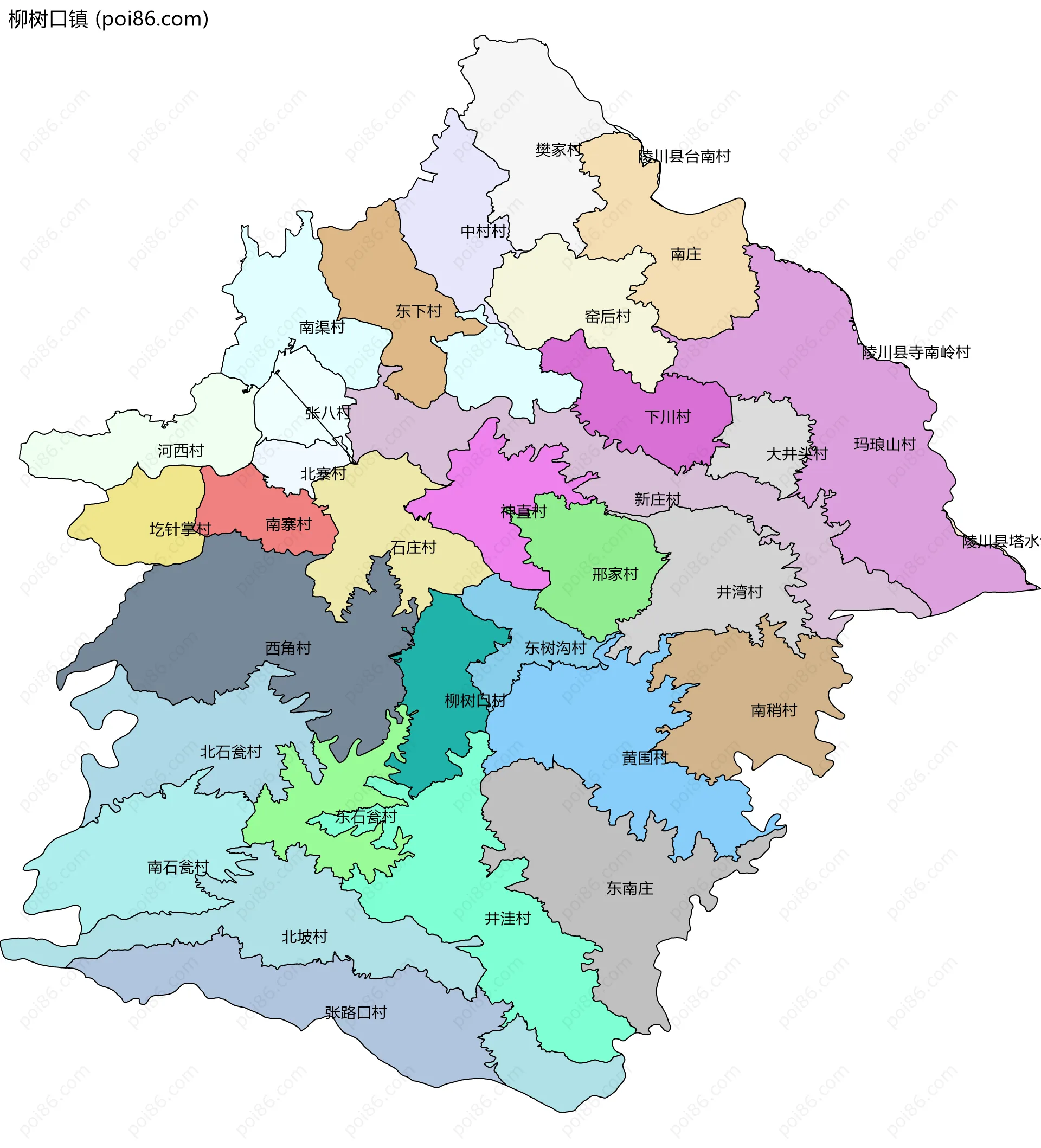 柳树口镇边界地图(五级行政区划)