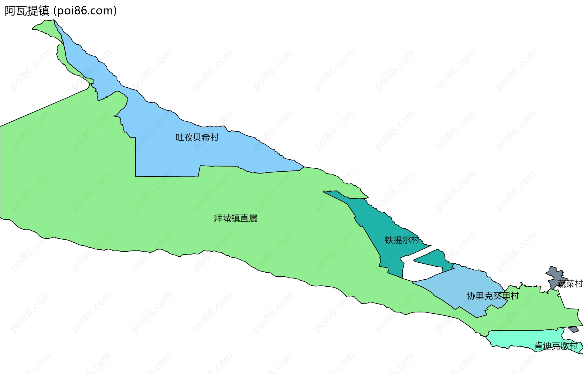 阿瓦提镇边界地图(五级行政区划)
