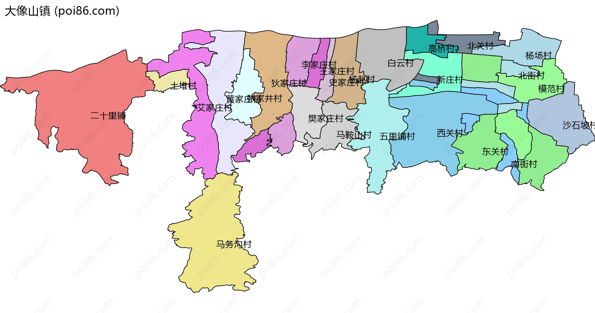 大像山镇边界地图(五级行政区划)