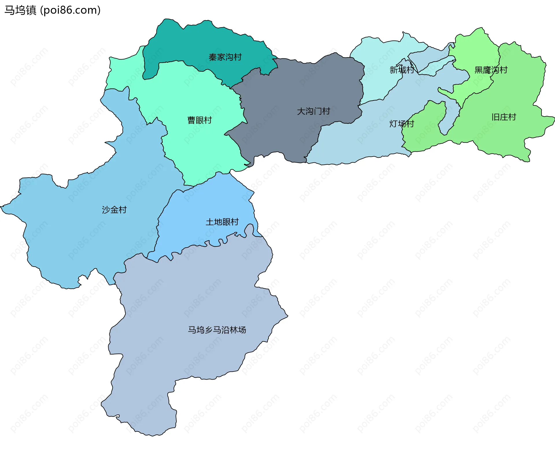 马坞镇边界地图(五级行政区划)