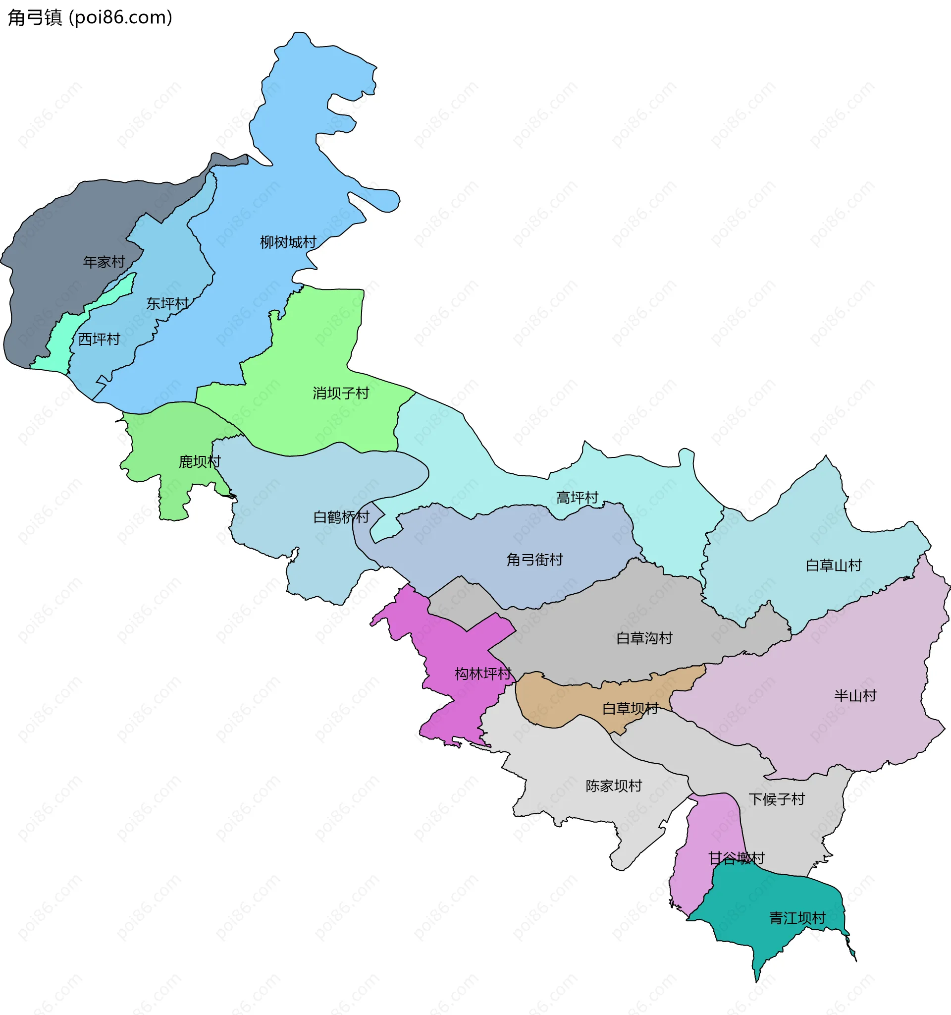 角弓镇边界地图(五级行政区划)