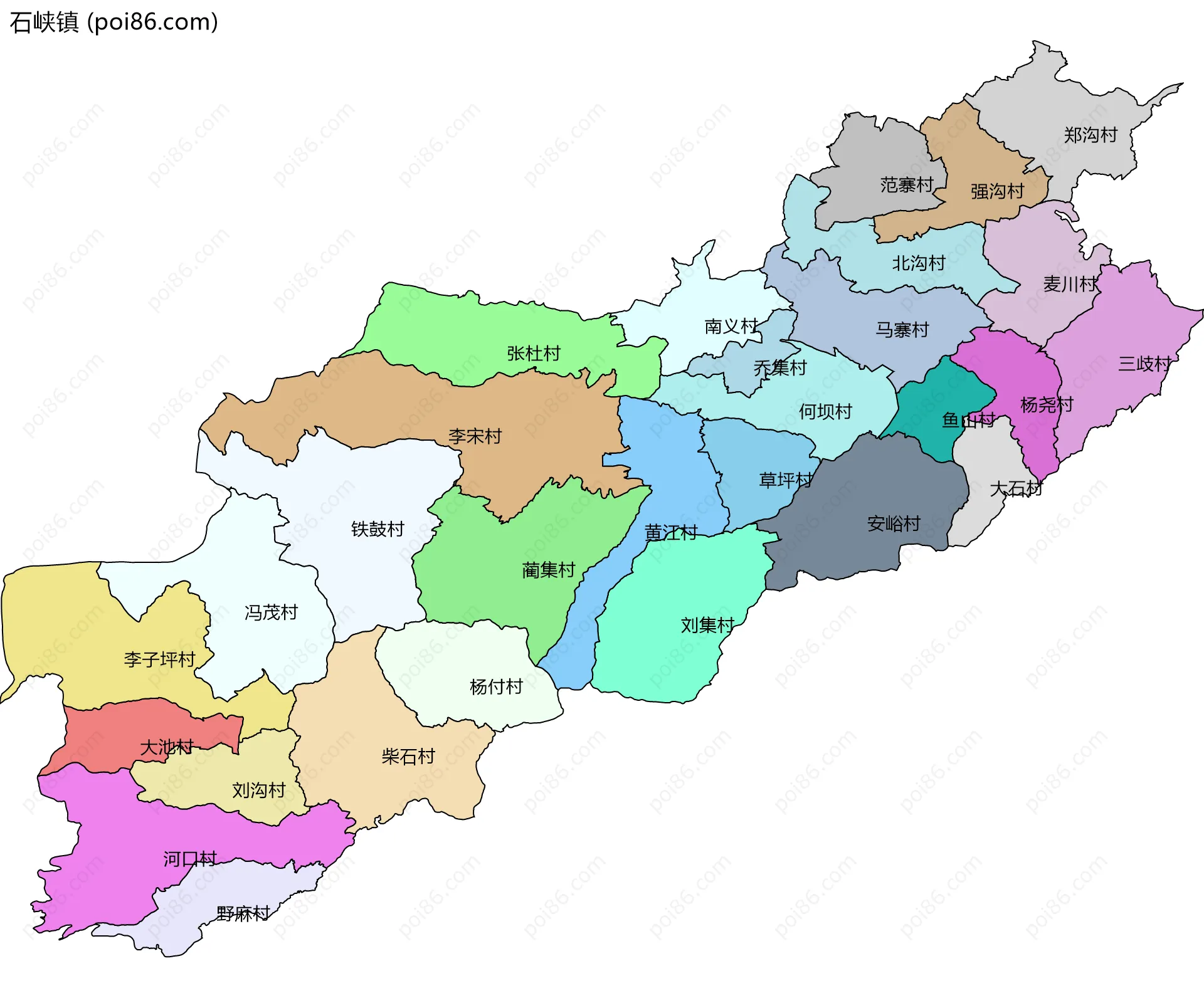石峡镇边界地图(五级行政区划)