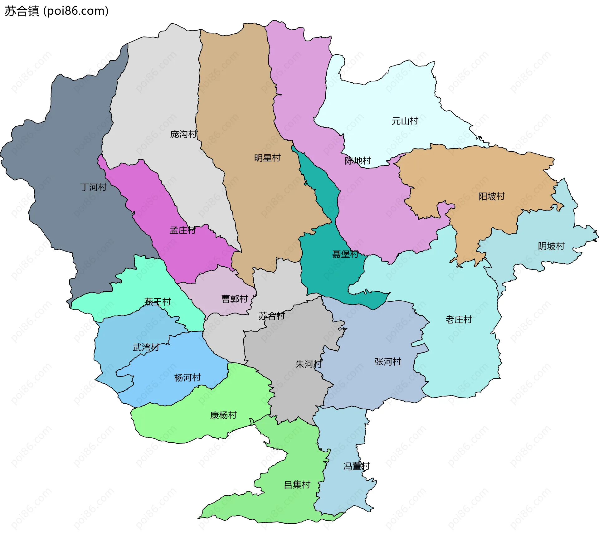 苏合镇边界地图(五级行政区划)