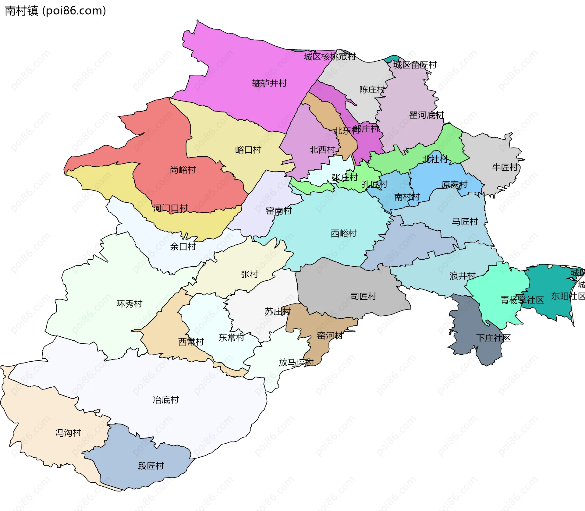 南村镇边界地图(五级行政区划)