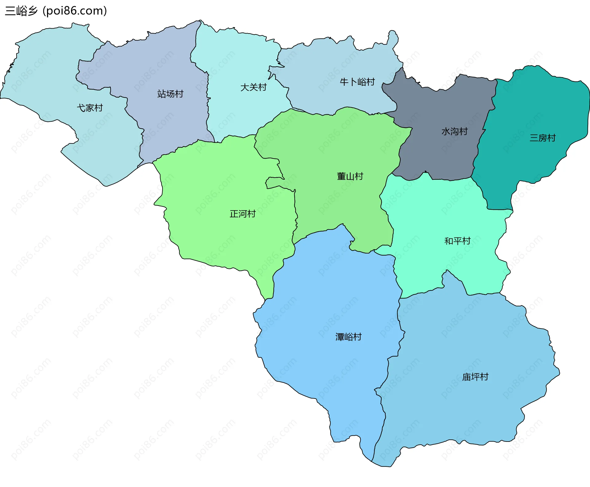 三峪乡边界地图(五级行政区划)