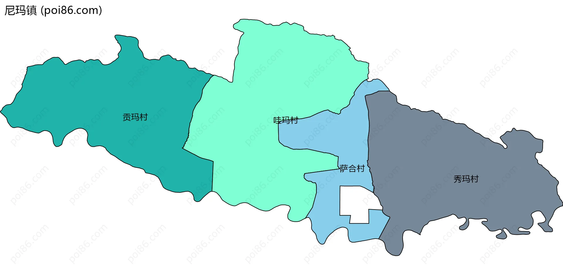 尼玛镇边界地图(五级行政区划)