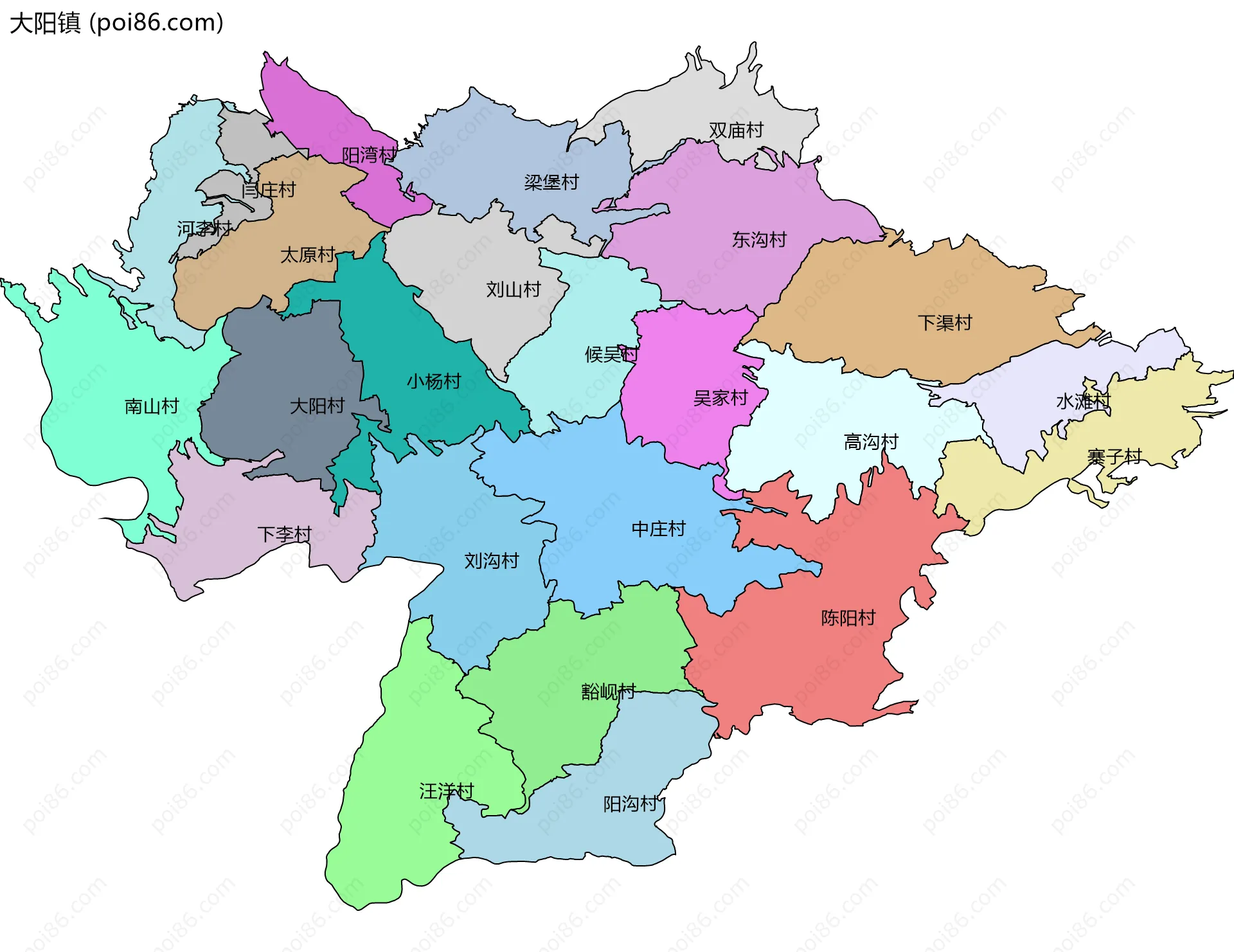 大阳镇边界地图(五级行政区划)