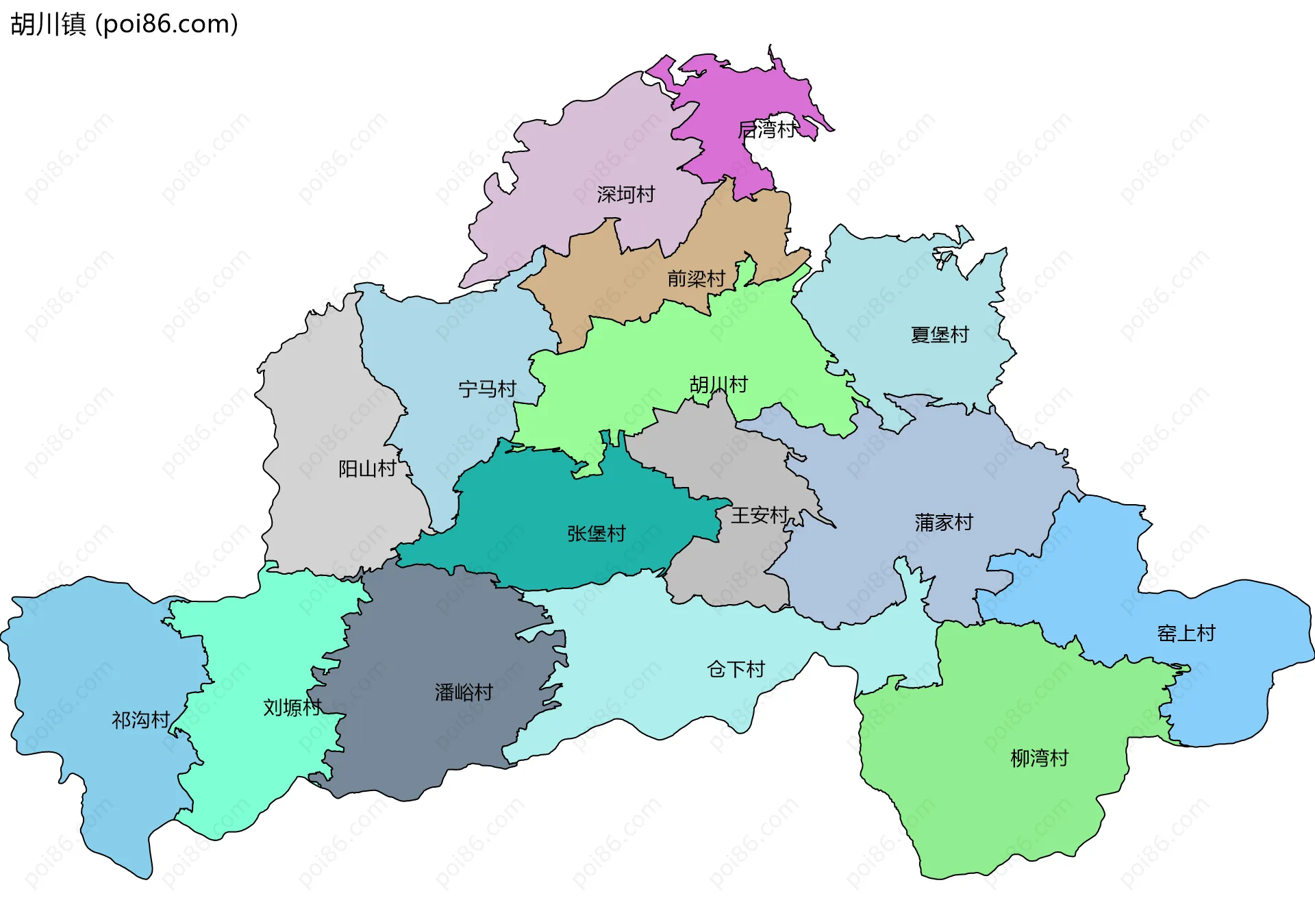 胡川镇边界地图(五级行政区划)