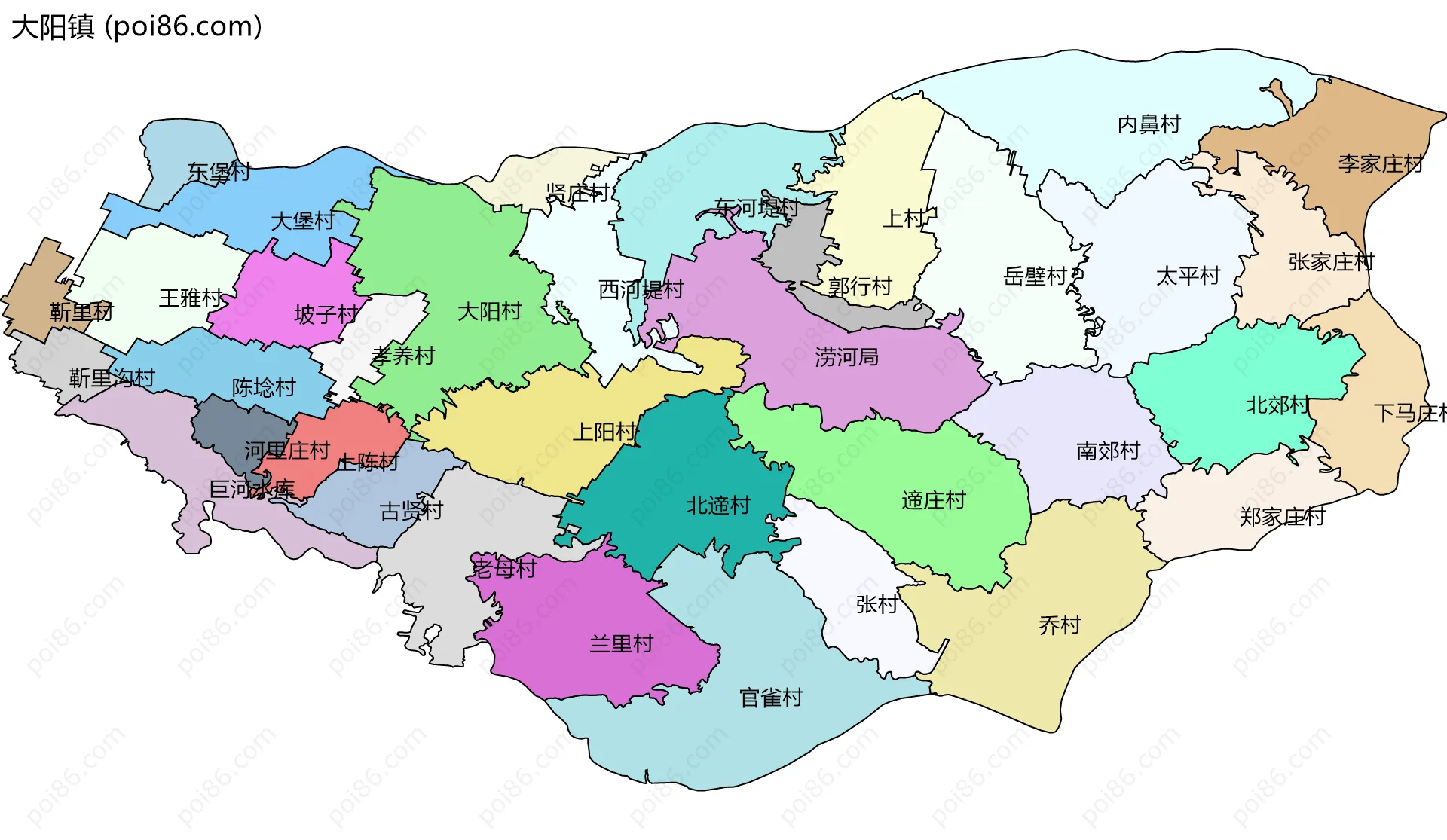 大阳镇边界地图(五级行政区划)