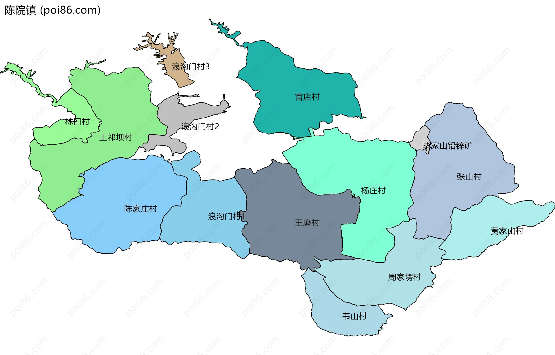 陈院镇边界地图(五级行政区划)