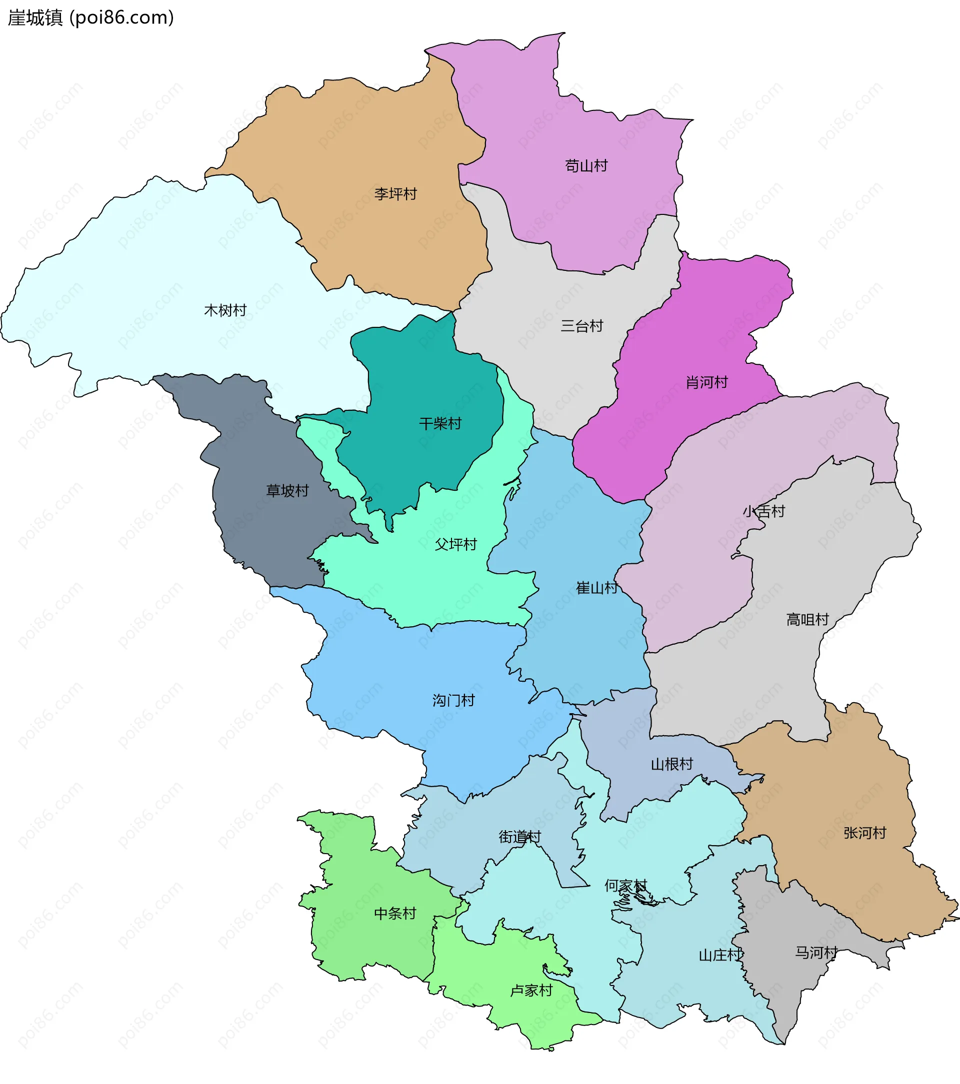 崖城镇边界地图(五级行政区划)