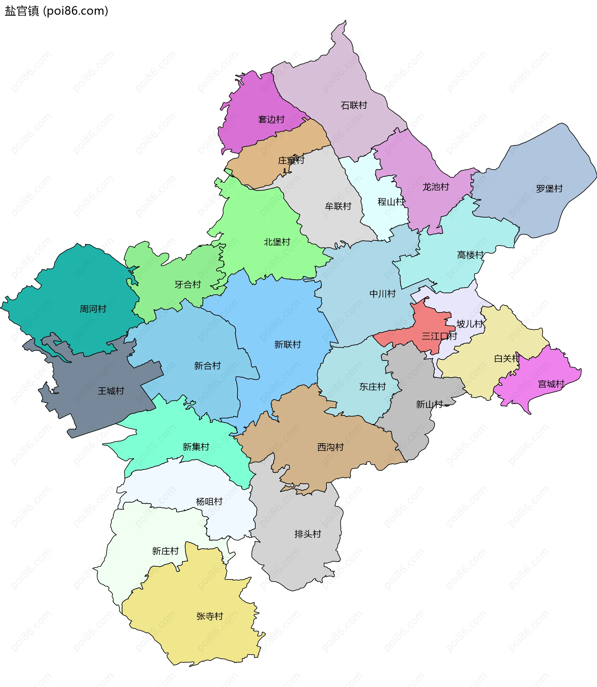 盐官镇边界地图(五级行政区划)