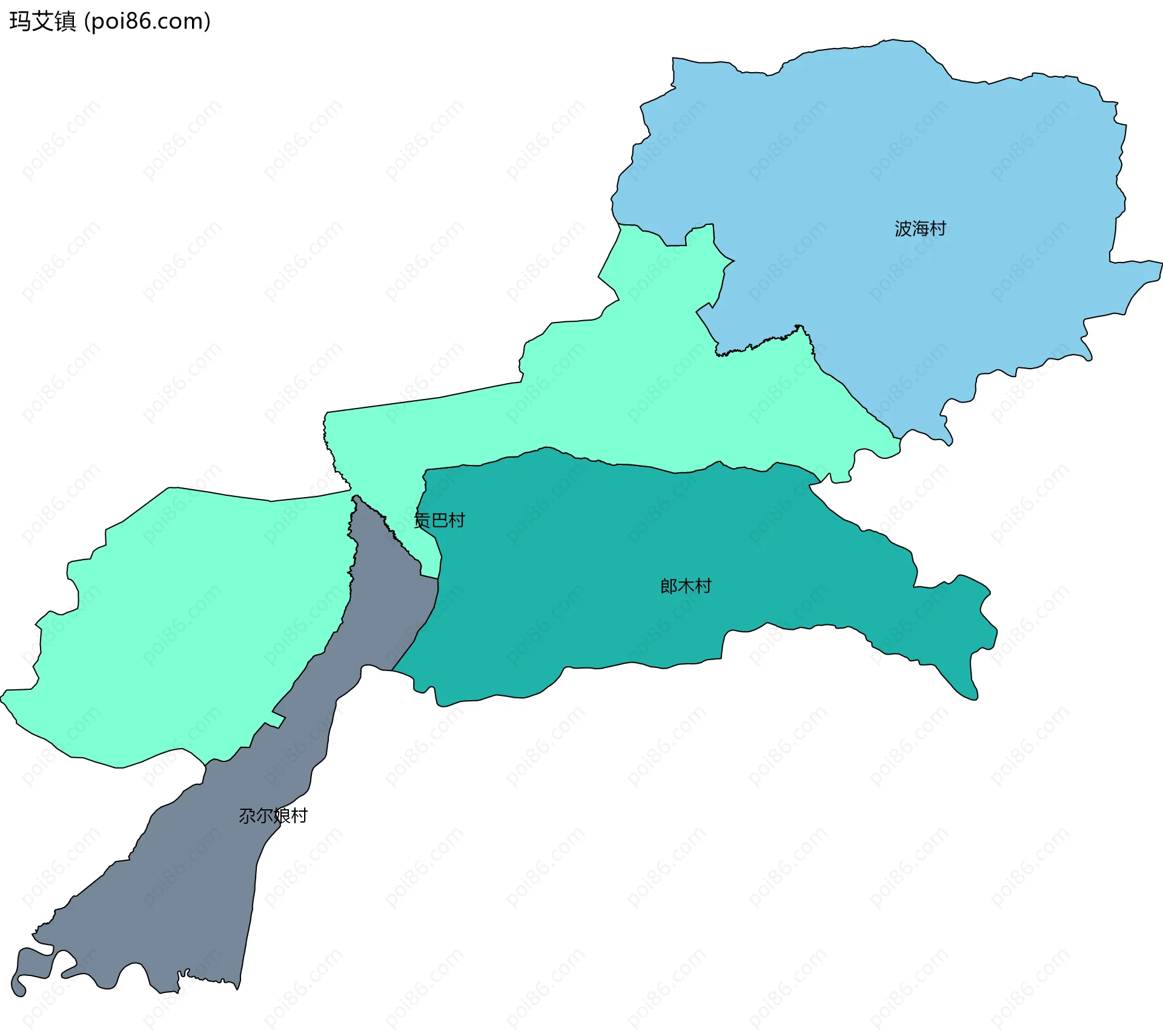 玛艾镇边界地图(五级行政区划)