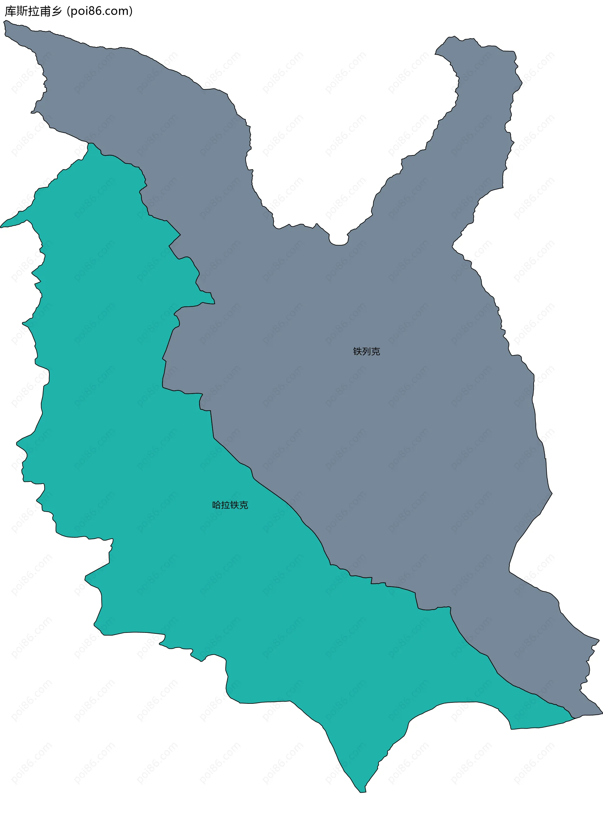 库斯拉甫乡边界地图(五级行政区划)