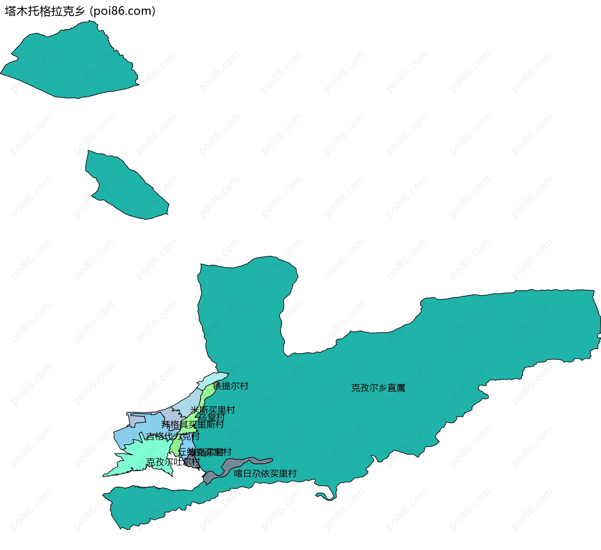 塔木托格拉克乡边界地图(五级行政区划)