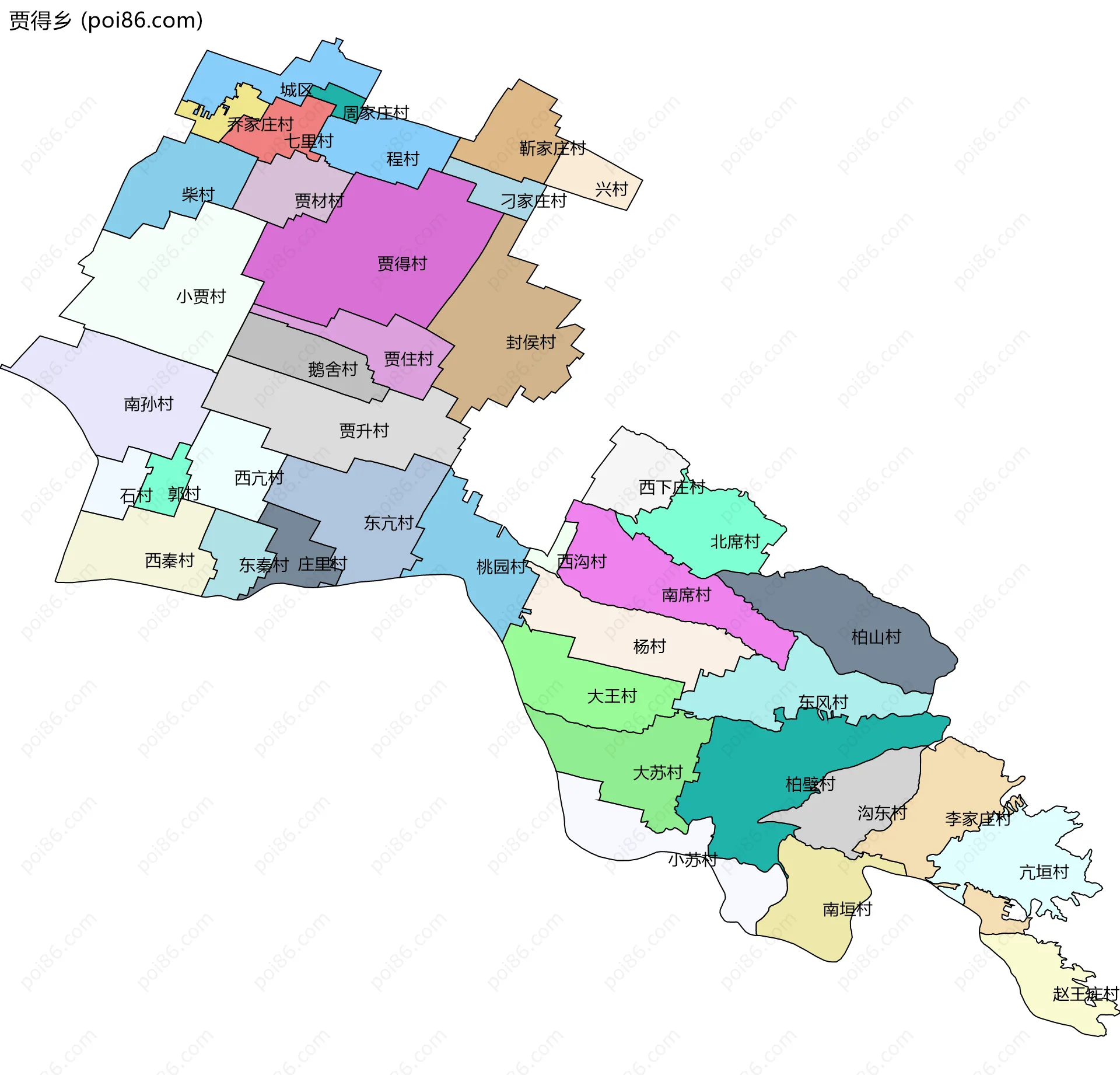贾得乡边界地图(五级行政区划)