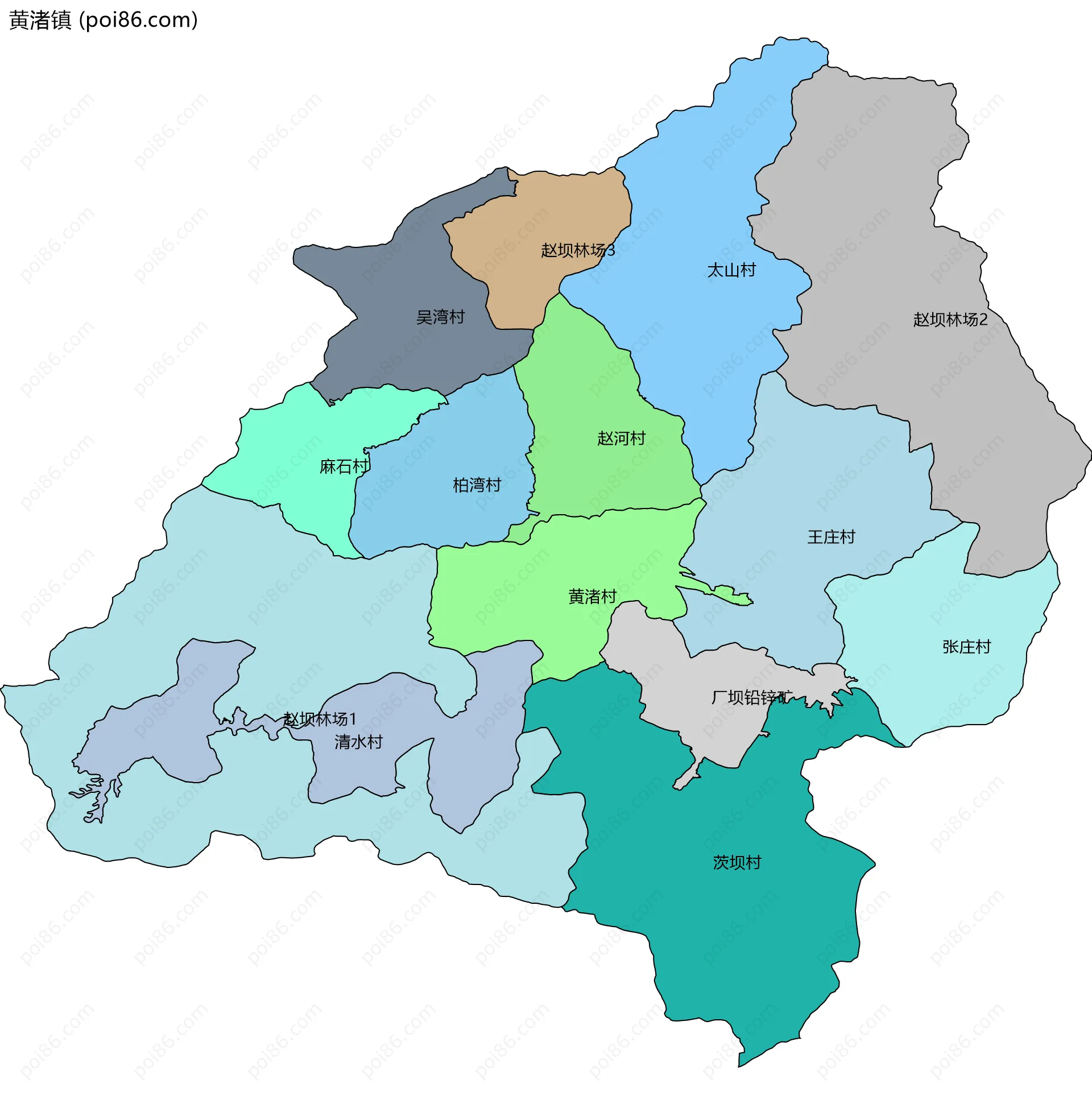 黄渚镇边界地图(五级行政区划)