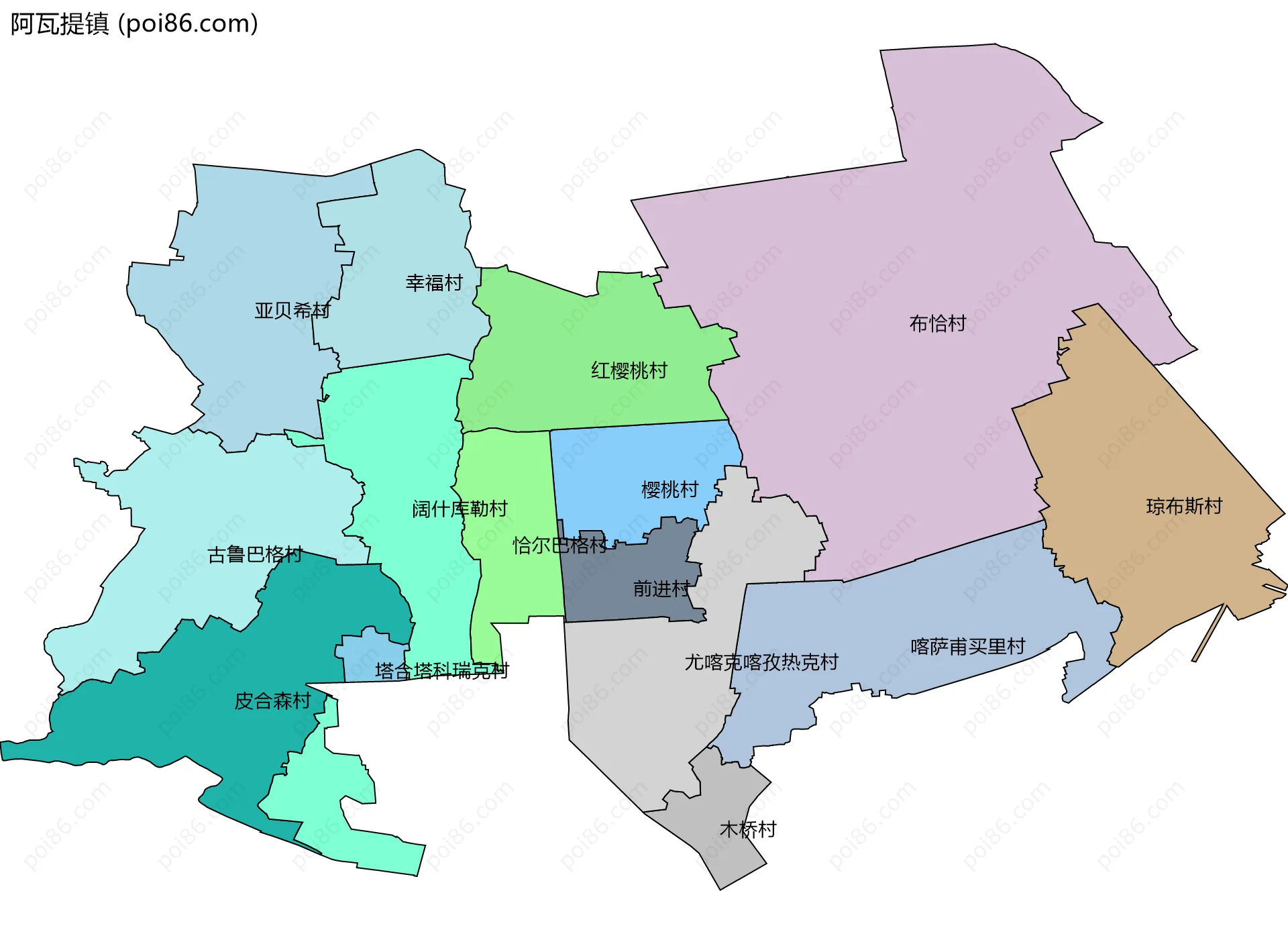 阿瓦提镇边界地图(五级行政区划)