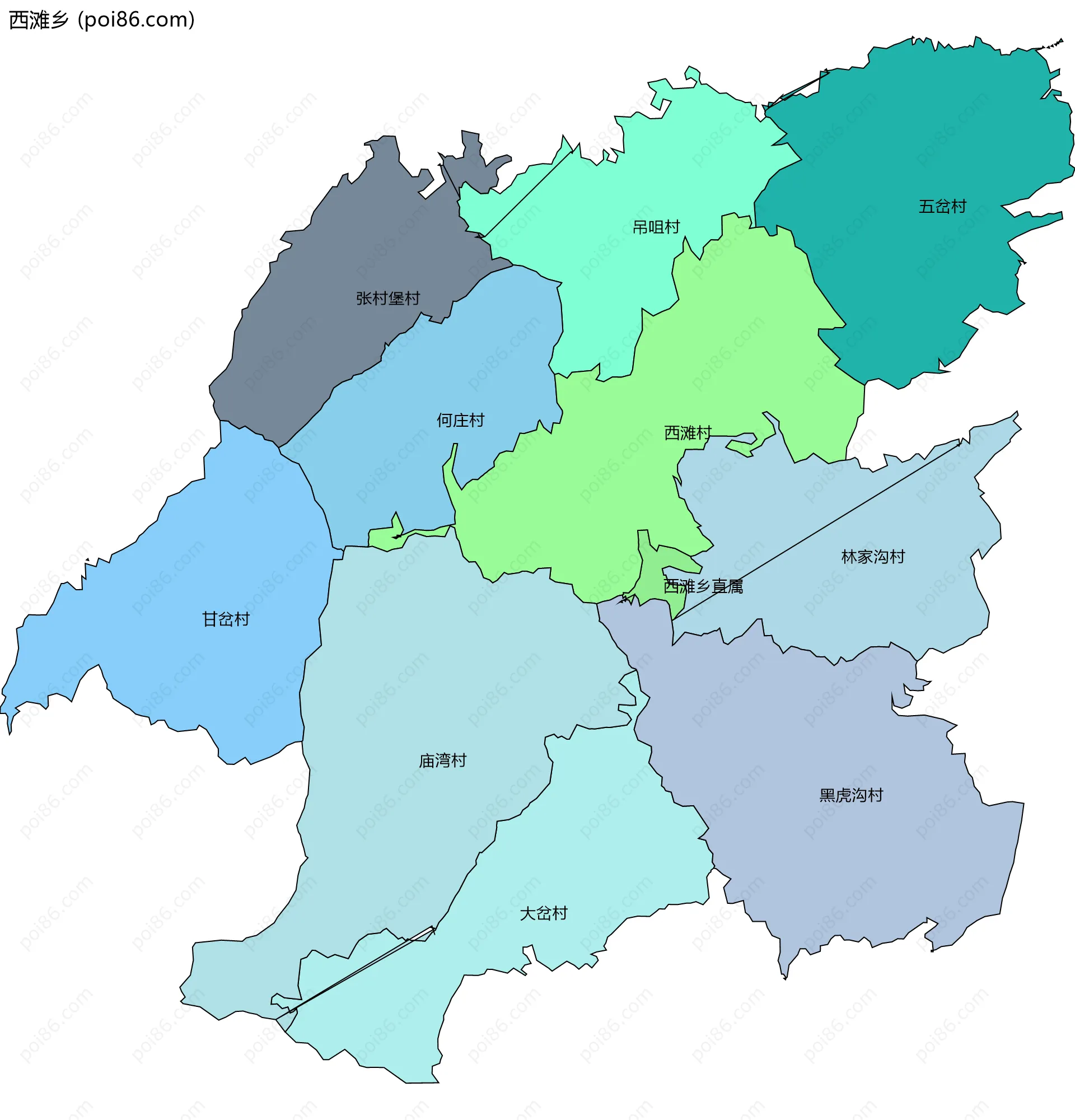 西滩乡边界地图(五级行政区划)
