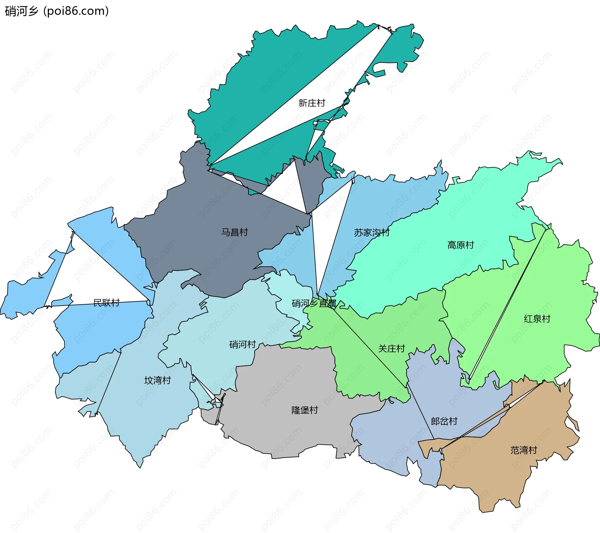 硝河乡边界地图(五级行政区划)